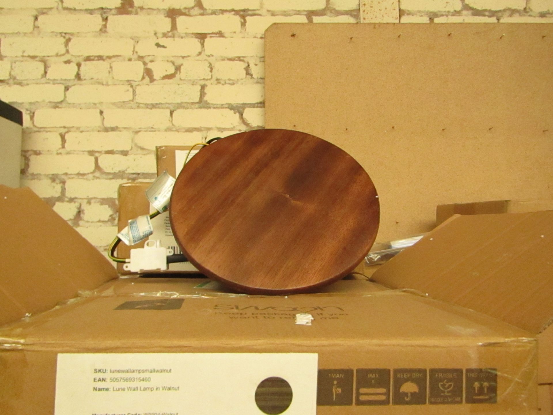 | 1x | SWOON LUNE WALL LIGHT IN WALNUT | LOOKS UNUSED AND BOXED | RRP £79 |