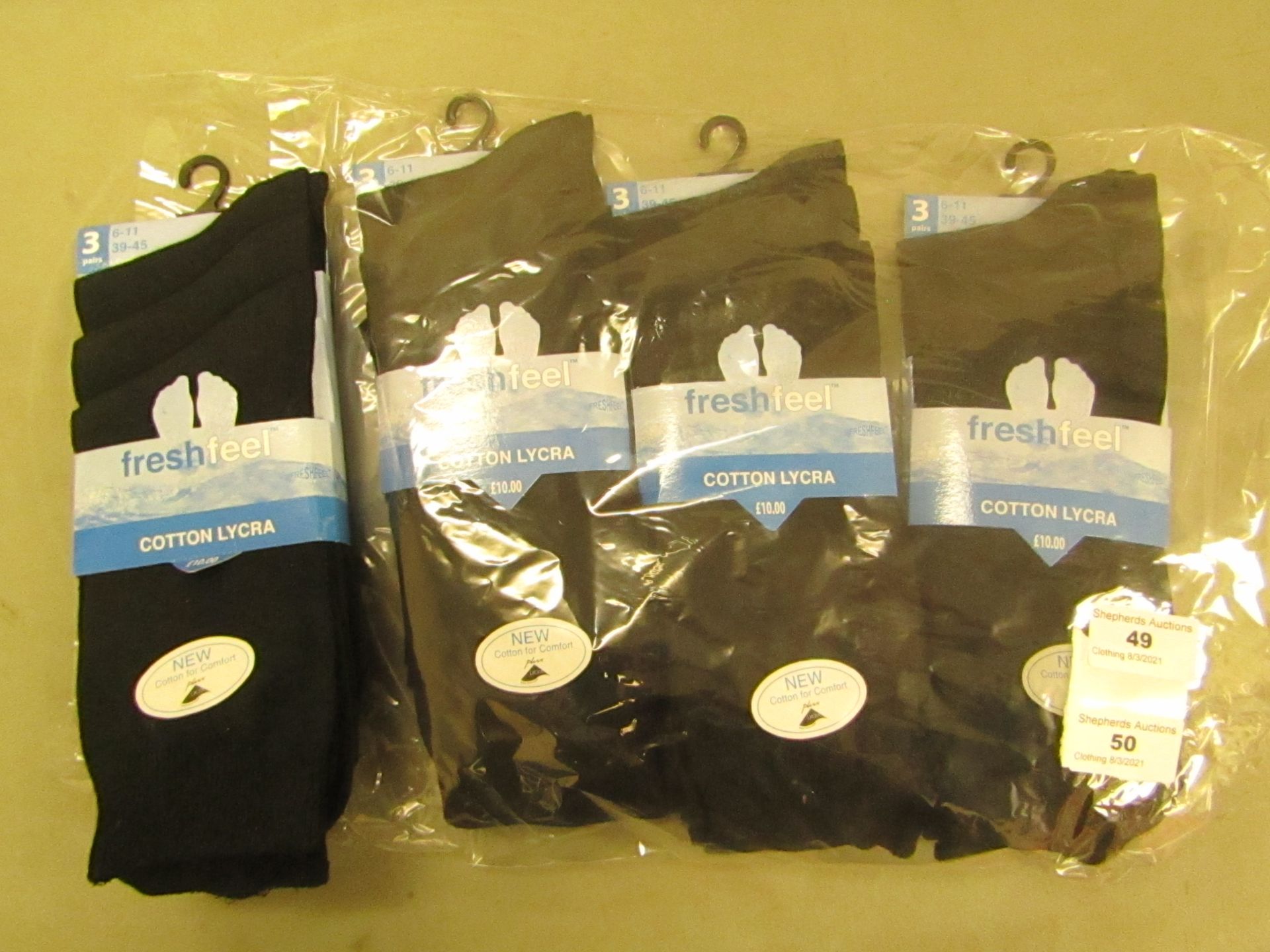 12 X Pairs of Mens Cotton Lycra Black Socks Size 6 to 11 New & Packaged