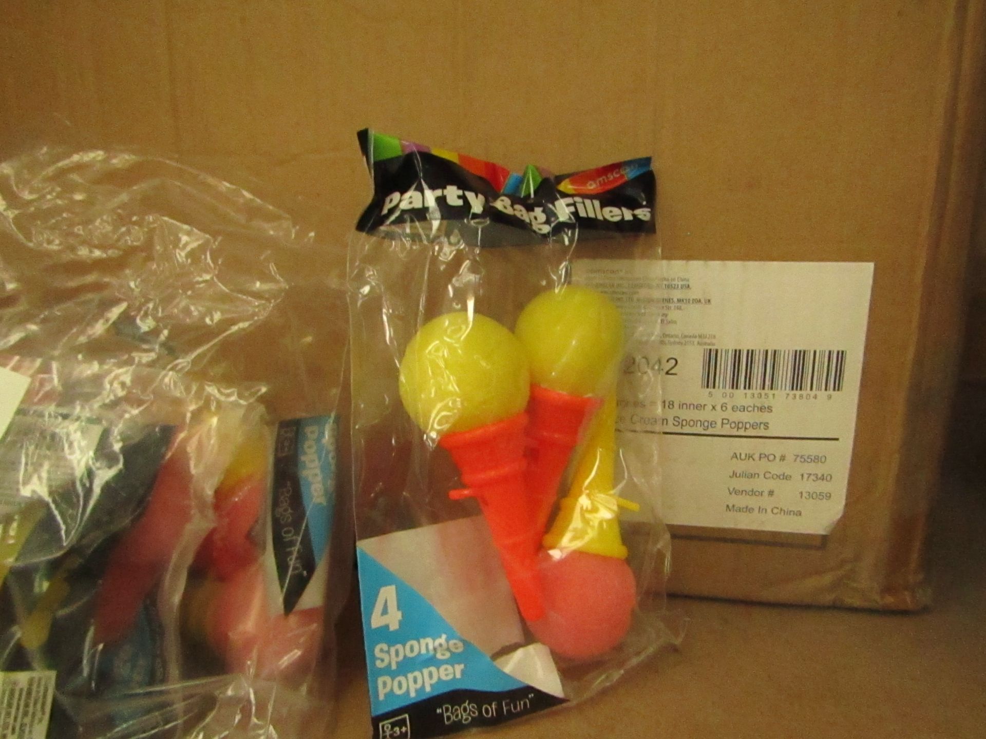 Box Containing Approx 50+ Mini Party Bag Fillers (Ice Cream Poppers) - All Unused & Packaged.