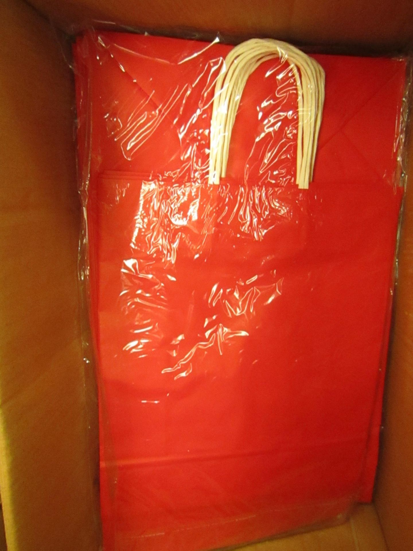 5x Pack of 10 Large, Red Carrier Bags with Rope Handles - New & Packaged.