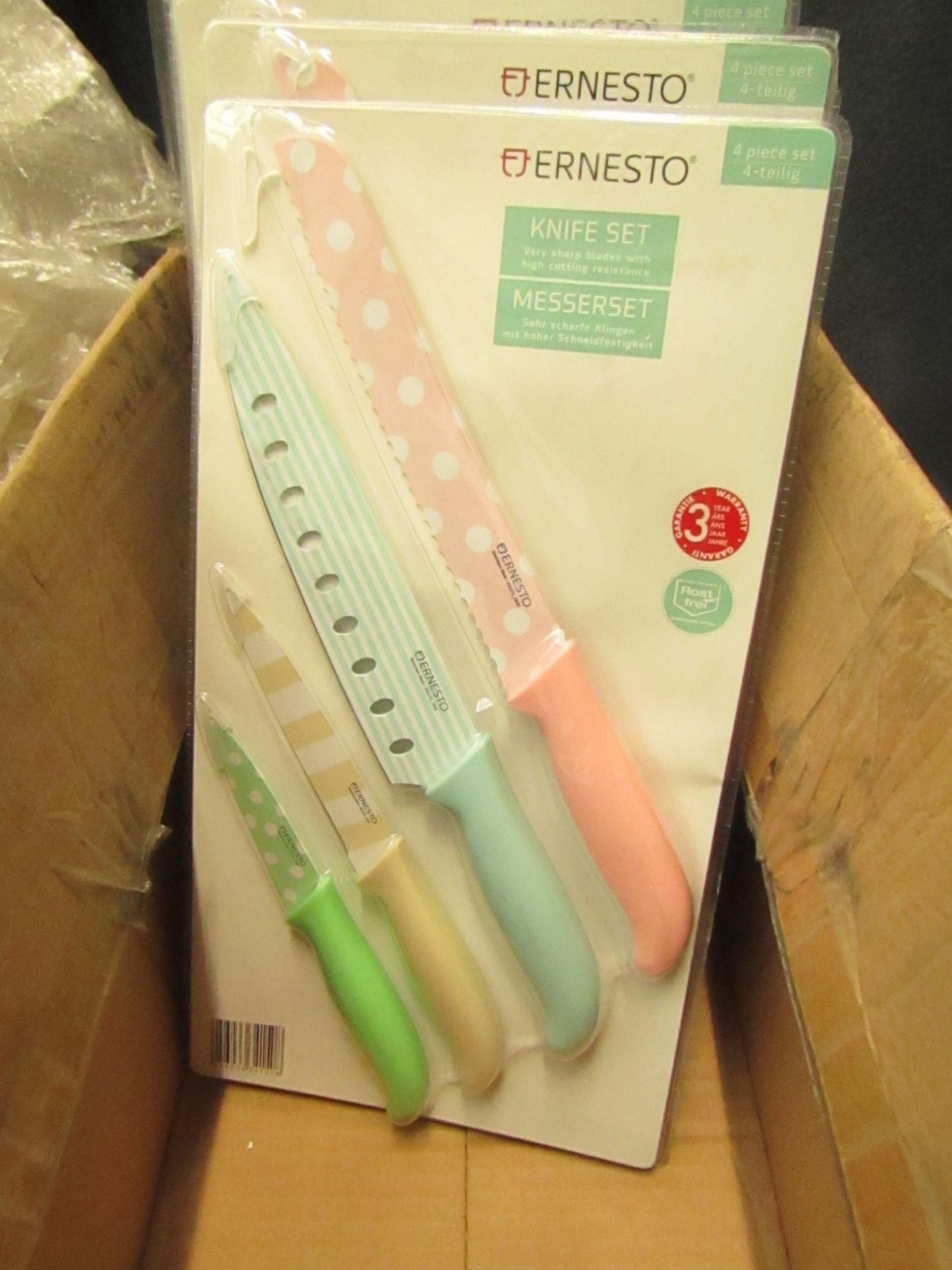 Ernesto - 4 Piece Knife Set (Multi-Colours & Pattern/Designs) - New & Packaged.