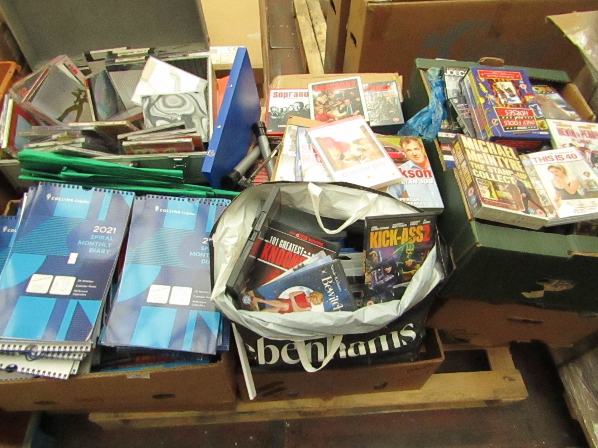 Pallet Containing Approx 100+ Books & Approx 50+ CD/DVD'S - Great Value - Used Condition.