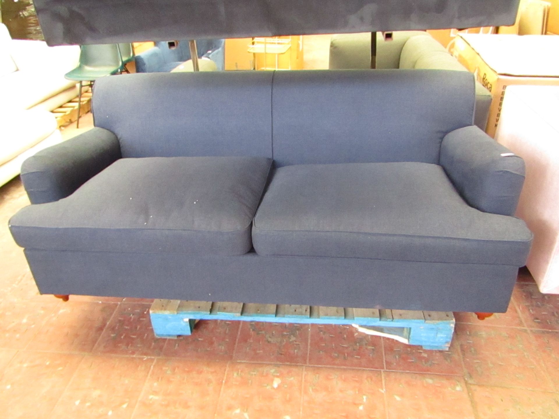 | 1X | MADE.COM ORSON 3 SEATER BLUE FABRIC SOFA BED | COULD DO WITH A CLEAN IN PLACES, THE BED