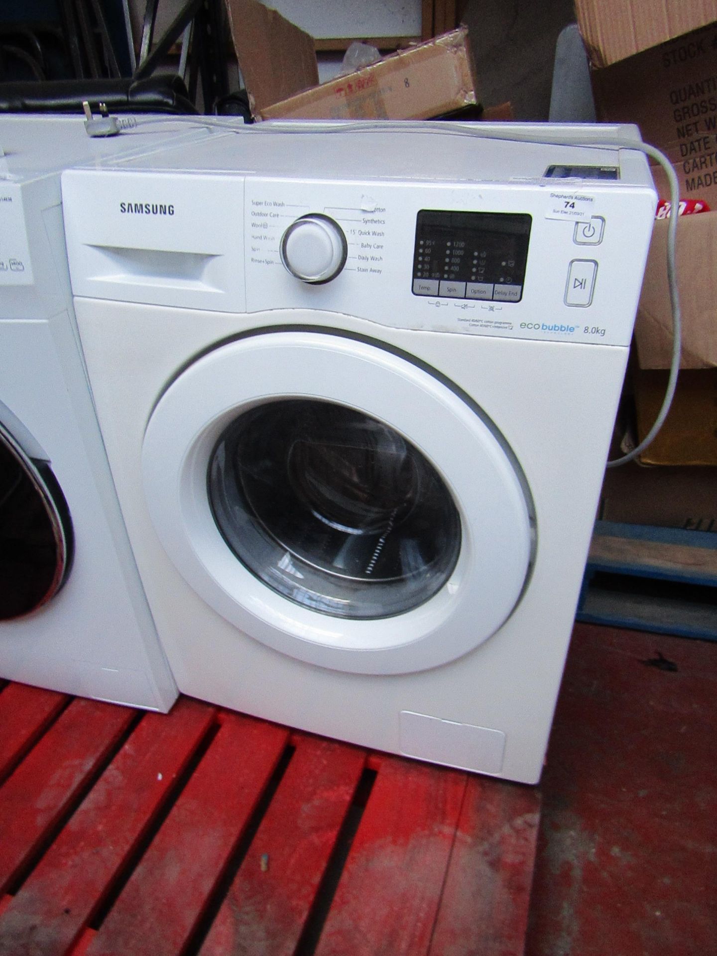 Samsung Eco Bubble 8Kg washing Machine, Power son and Spins, the vendor has informed us that the