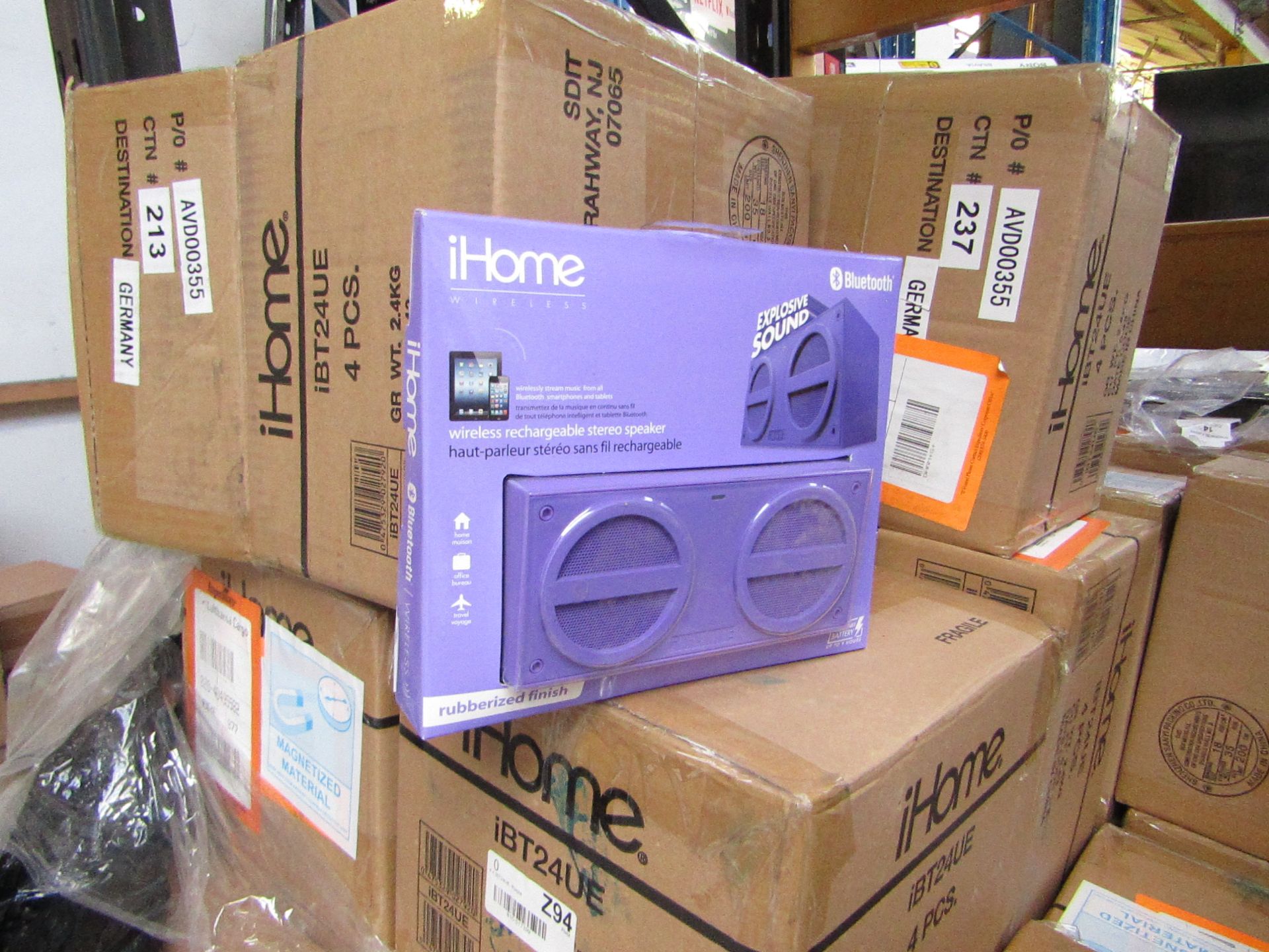 4x iHome Wireless rechargable Stereo speaker with rubberized finish, new and packaged