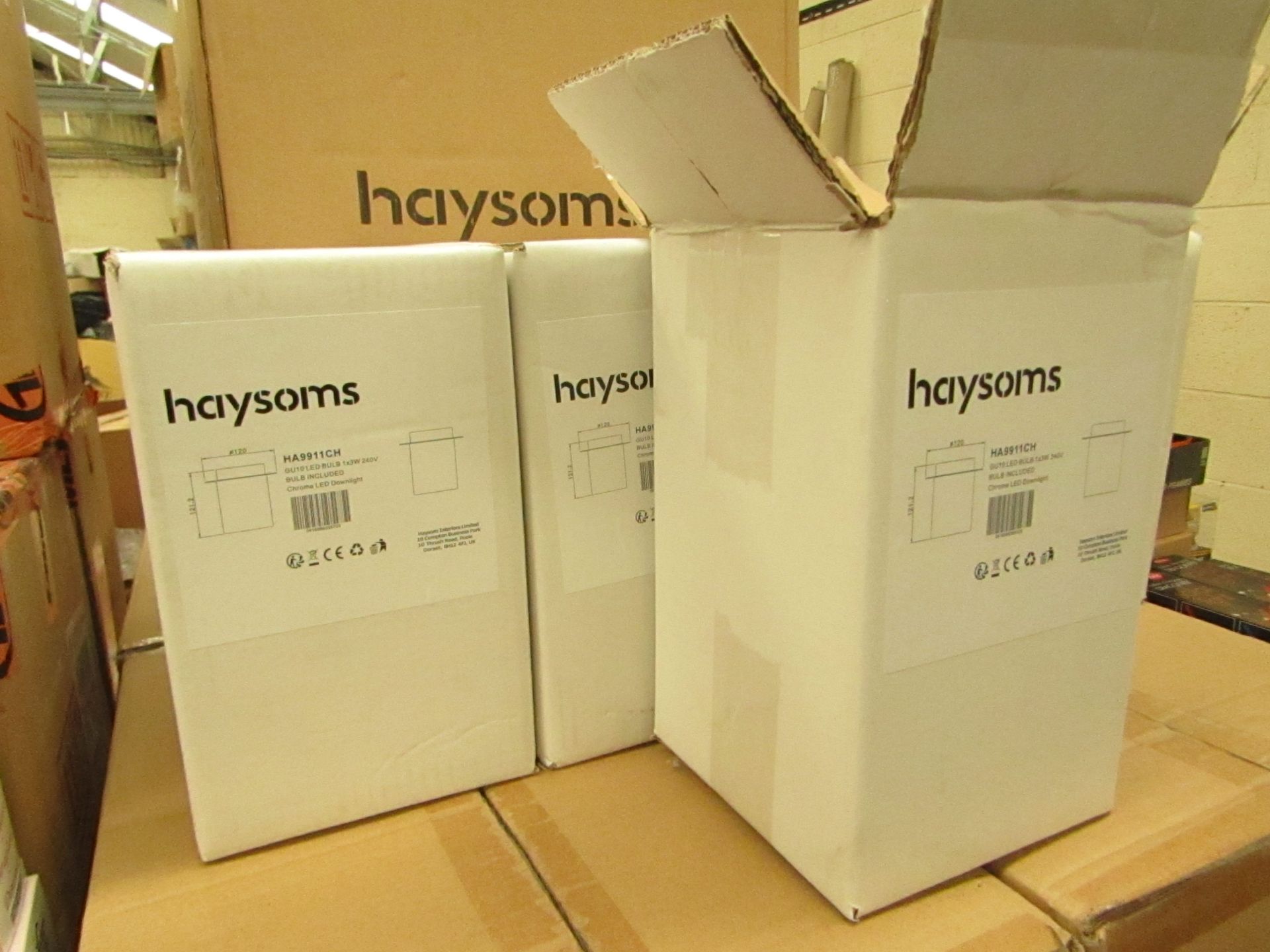 2x Haysoms - Chrome LED Downlight, Includes GU10 LED Bulb - New & Boxed.
