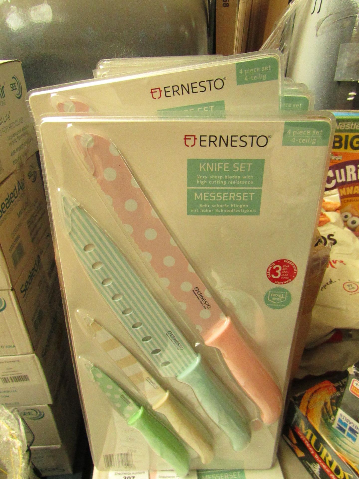 Ernesto - 4 Piece Knife Set (Multi-Colours & Pattern/Designs) - New & Packaged.