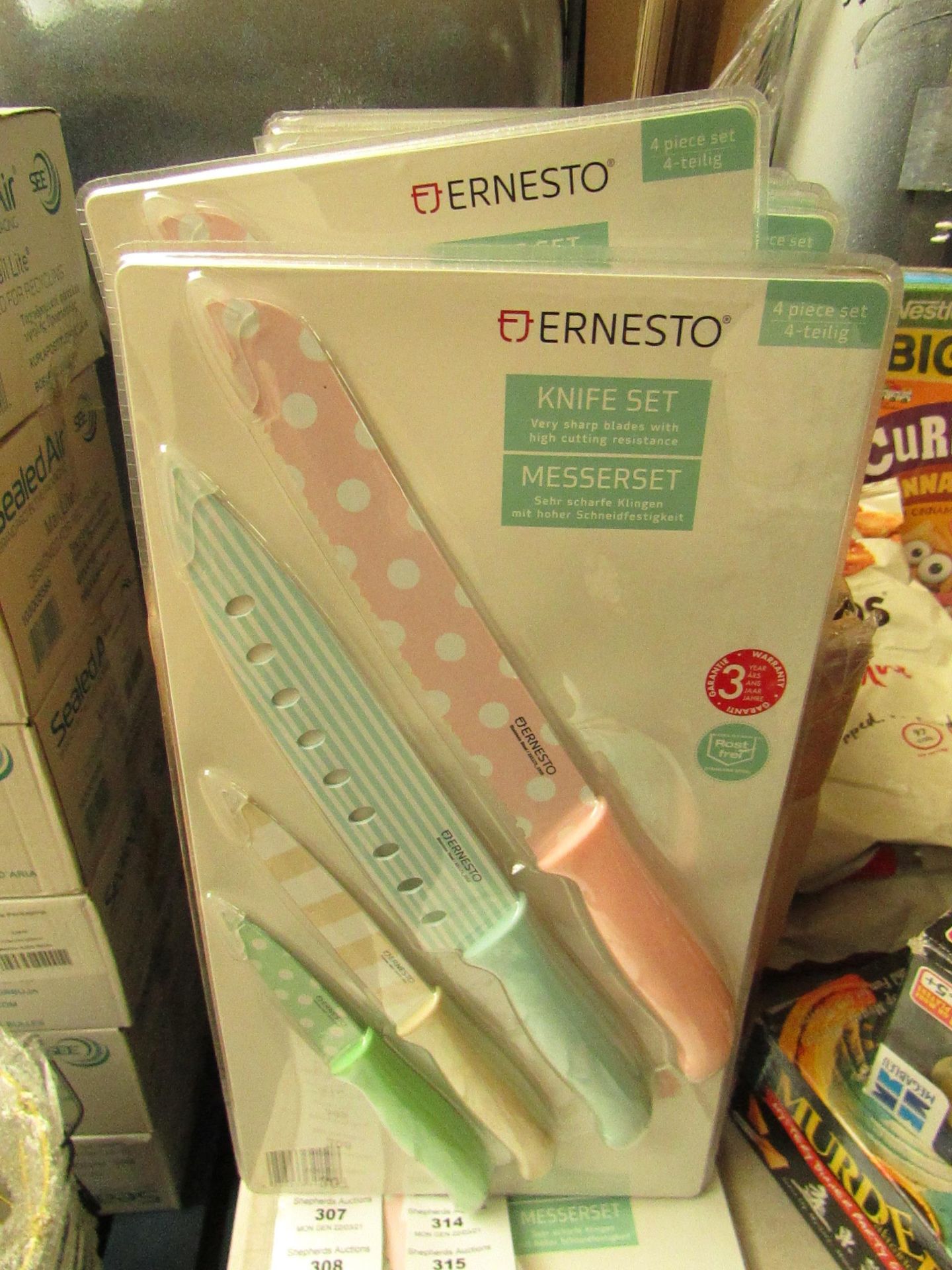 Ernesto - 4 Piece Knife Set (Multi-Colours & Pattern/Designs) - New & Packaged.