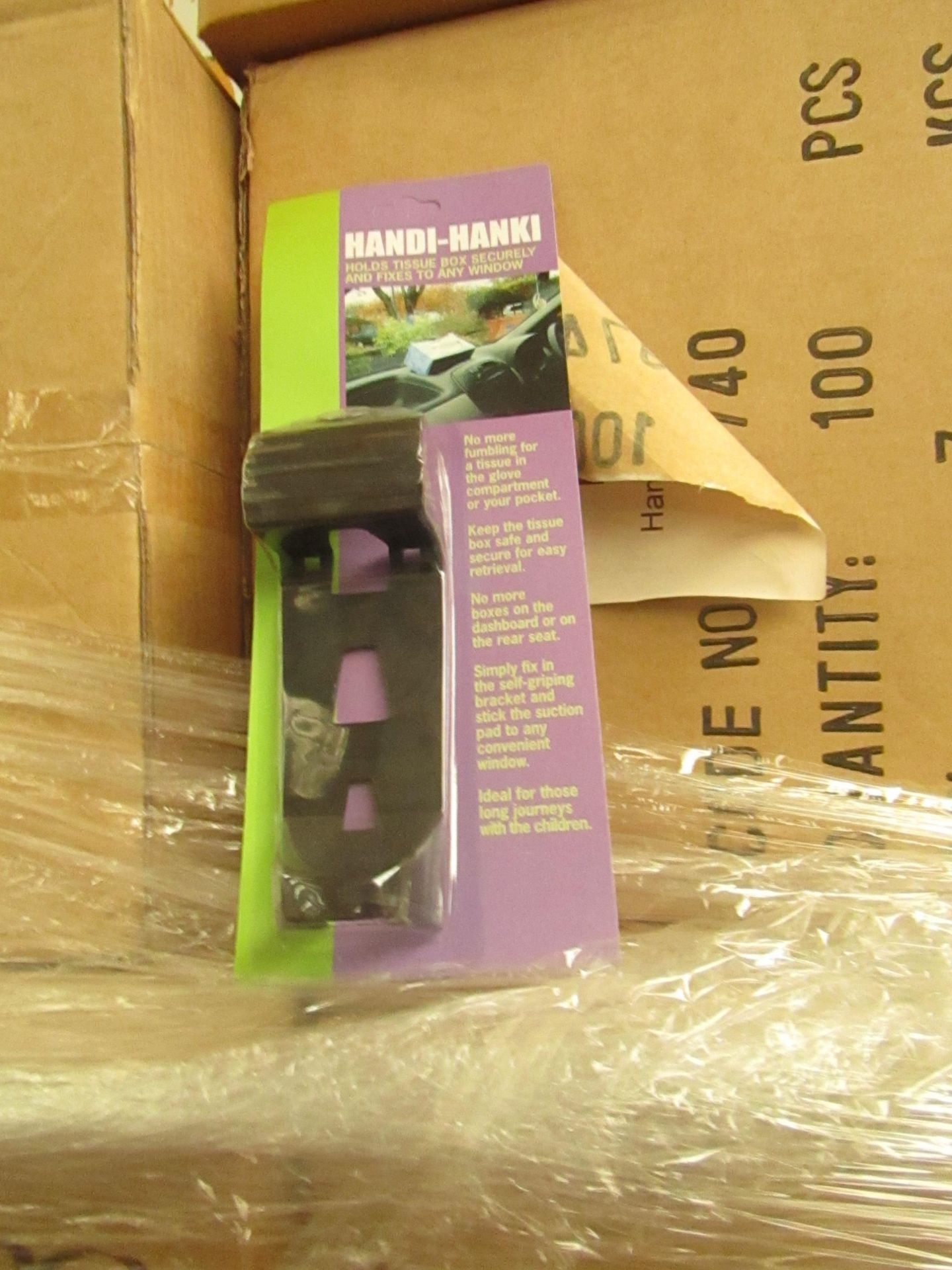 100x Handi-Hanki - Holds Tissue Box Securely & Fix to Any Window - Unused & Packaged.