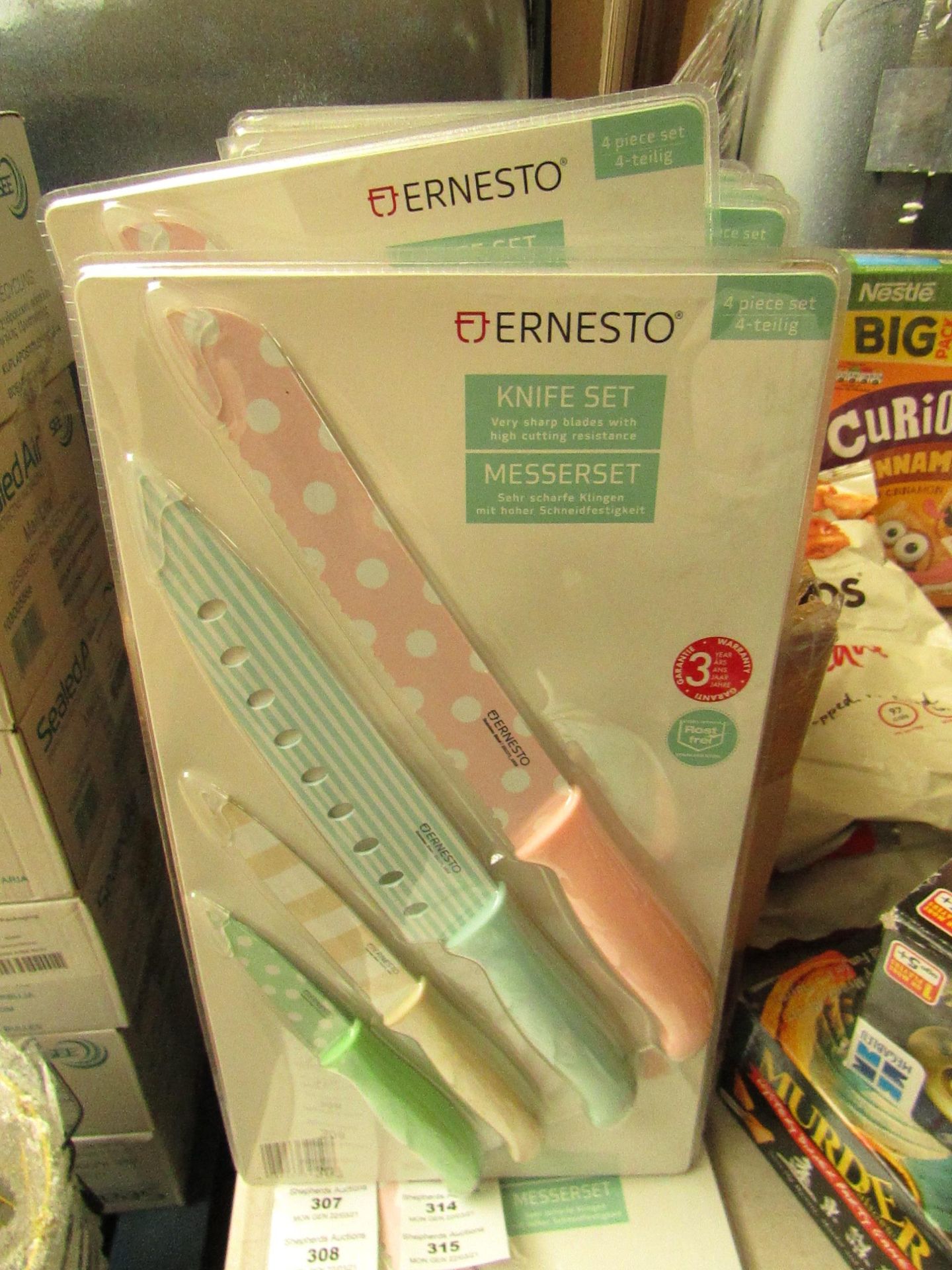 Ernesto - 4 Piece Knife Set (Multi-Colours & Pattern/Designs) - New & Packaged.