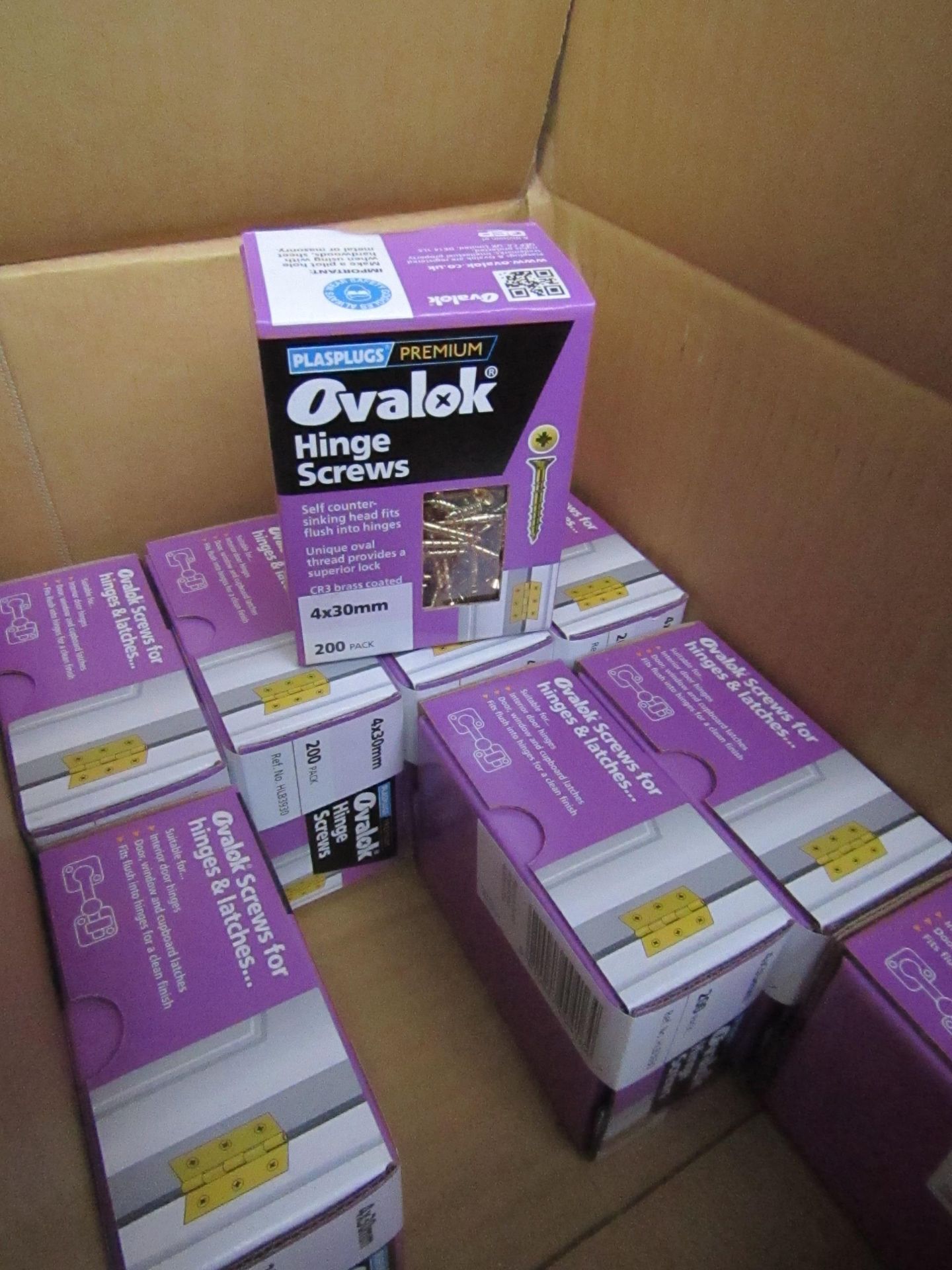 1x Box of 200, 4x30mm Plasplugs premium Ovalok Hinge screws - New.