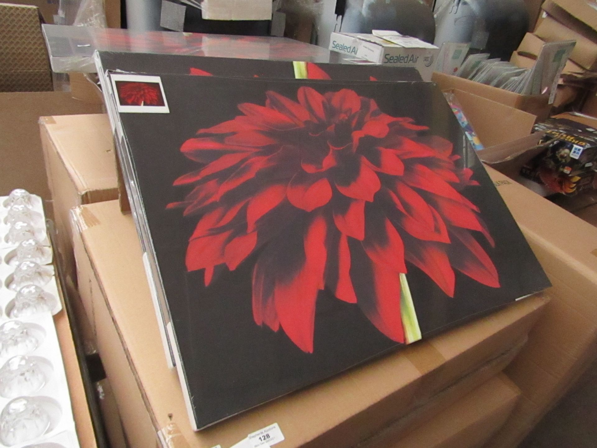 6x Red Dahlia Plant - Landscape Canvas (Length 70cmx Height 50cm) - New & Packaged.
