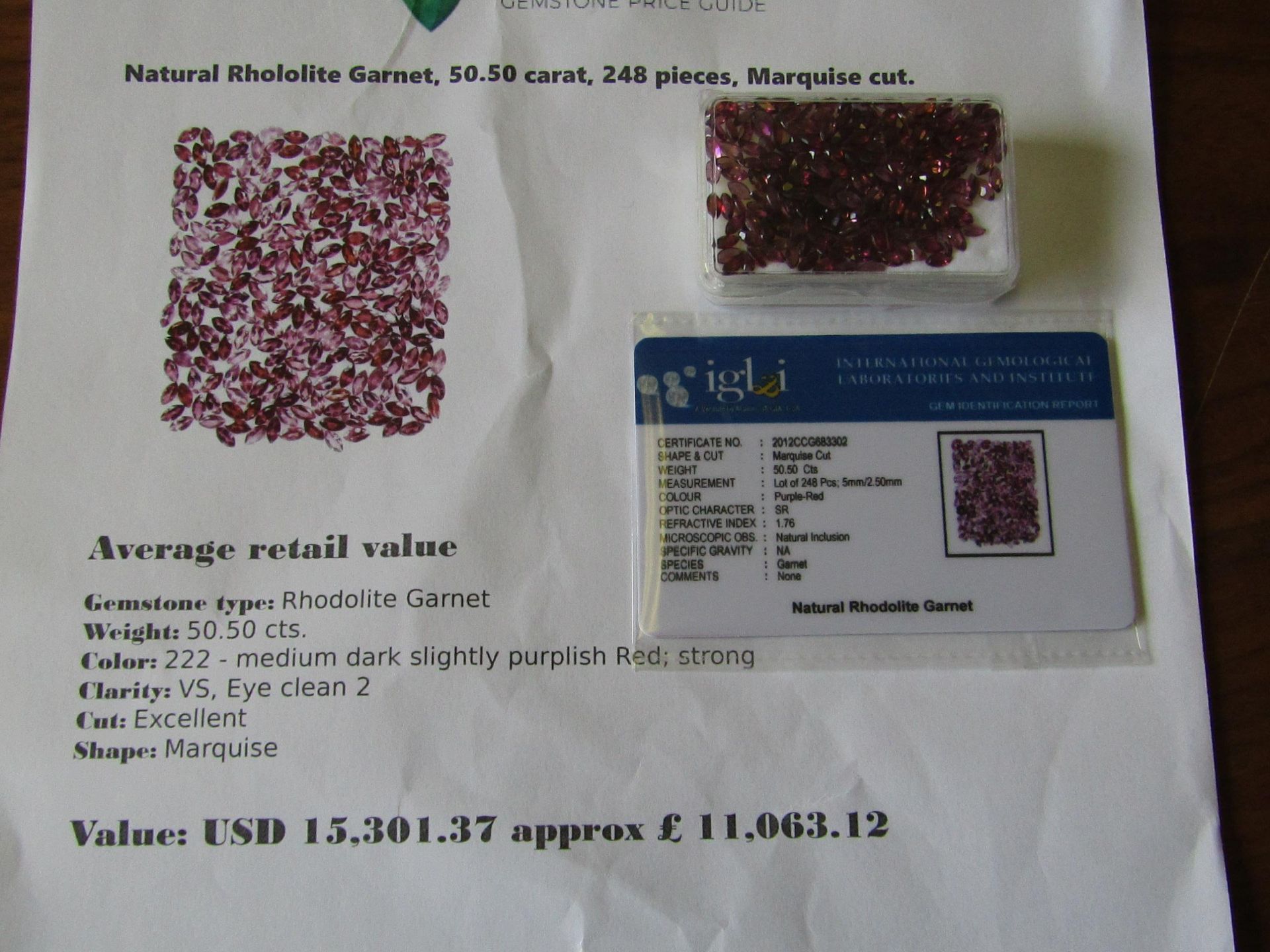 IGL&I certified - Natural Rholdolite Garnets - 50.50 carats - 248 pieces - Average retail value £