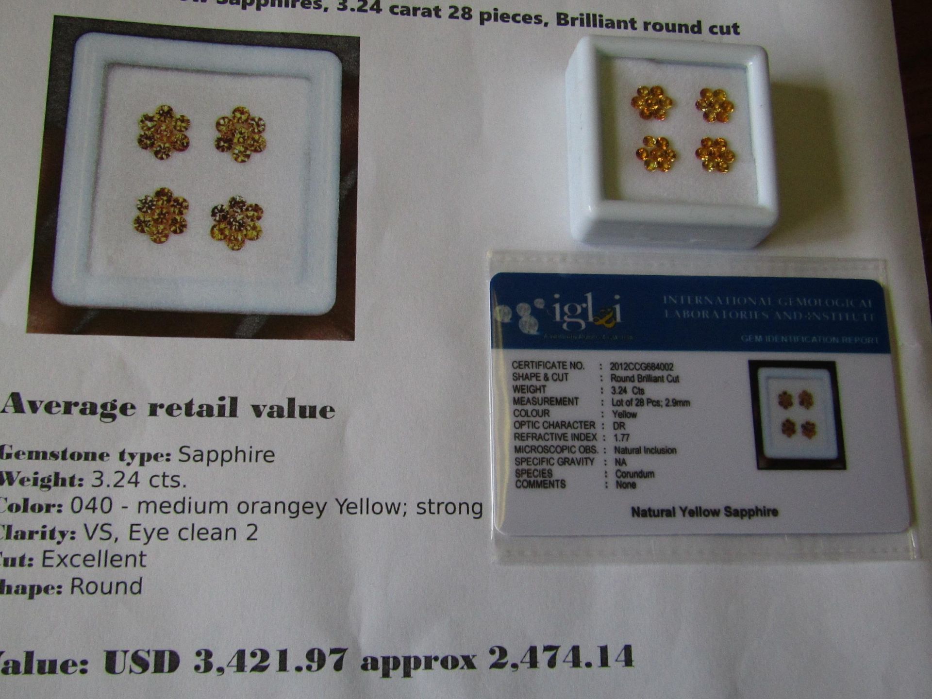 IGL&I certified - Natural Yellow Sapphires (unheated) - 3.24 carats - 28 pieces - average retail