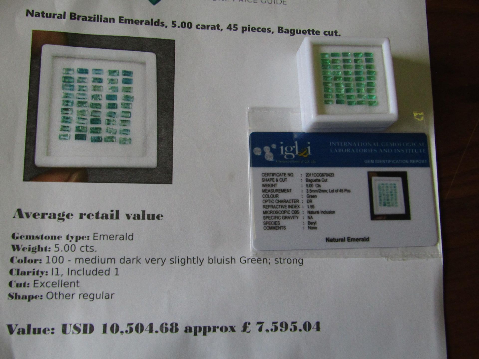 IGL&I certified - Natural Brazilian Emeralds - 5.00 carats - 45 pieces - average retail value £ 7,