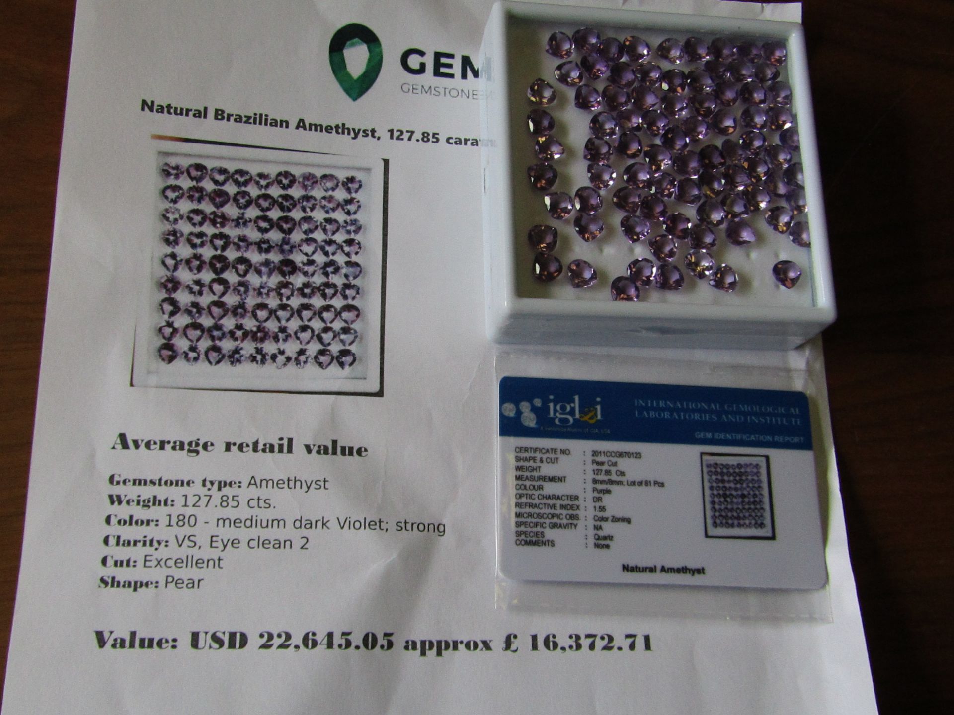 IGL&I certified - Natural Brazilian Amethyst - *Huge* 127.85 carats - 81 pieces - average retail