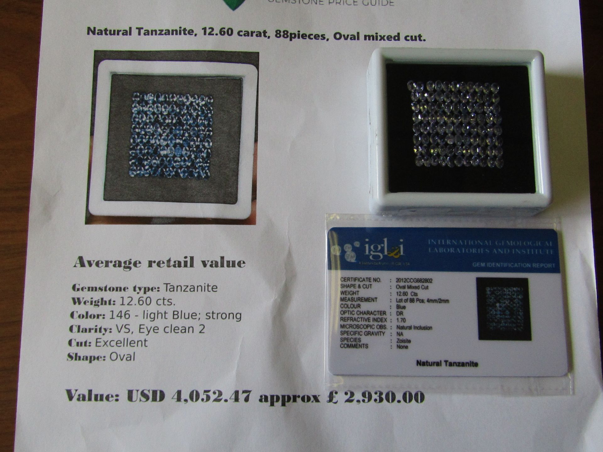 IGL&I Certified - Natural Tanzanite - 12.60 carats - 88 pieces - Average retail value £2,930.00