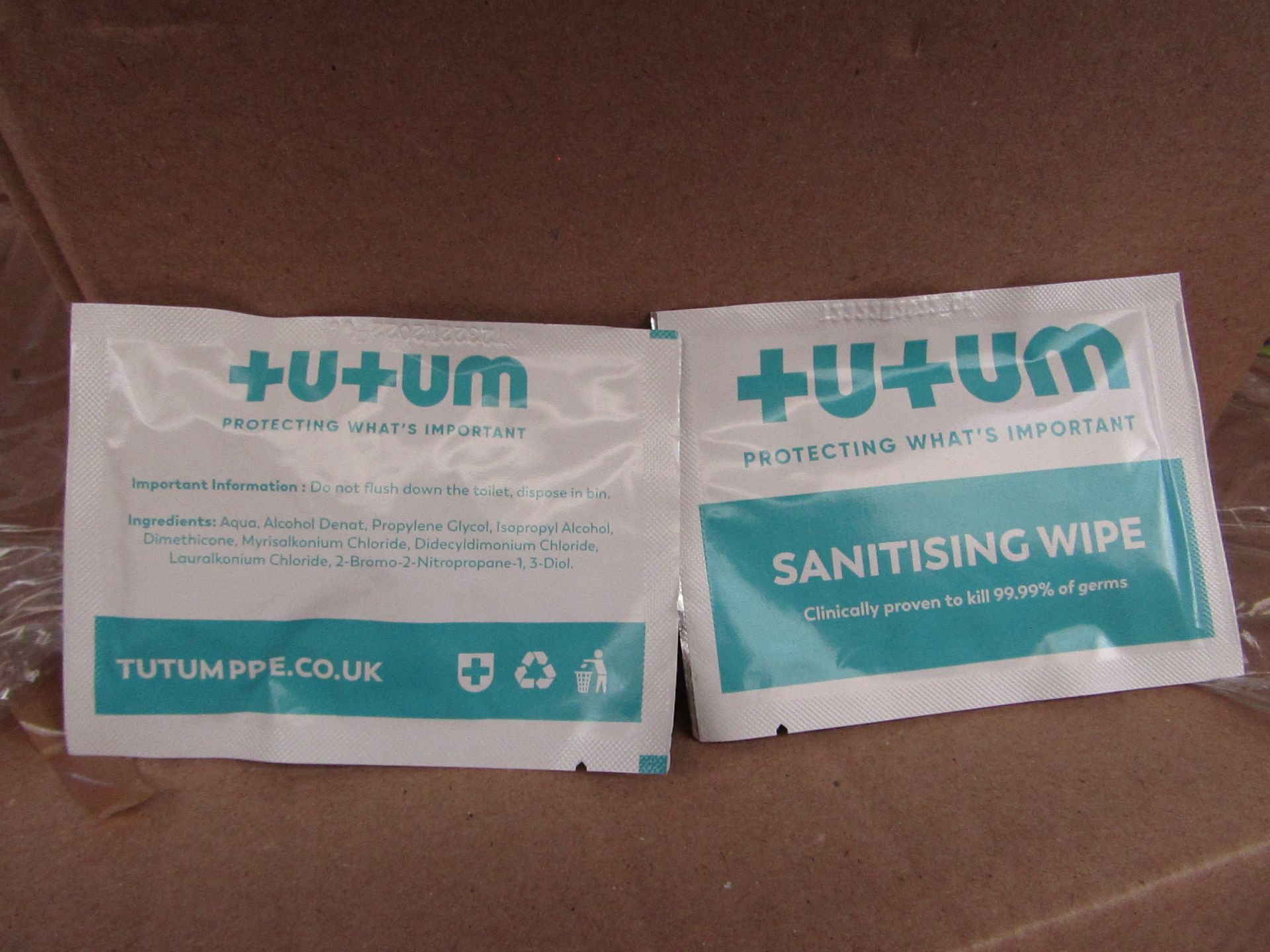 500 x Sachets Tutumpee +U+UM Single Use - Sanitising Wipes - New & Boxed.