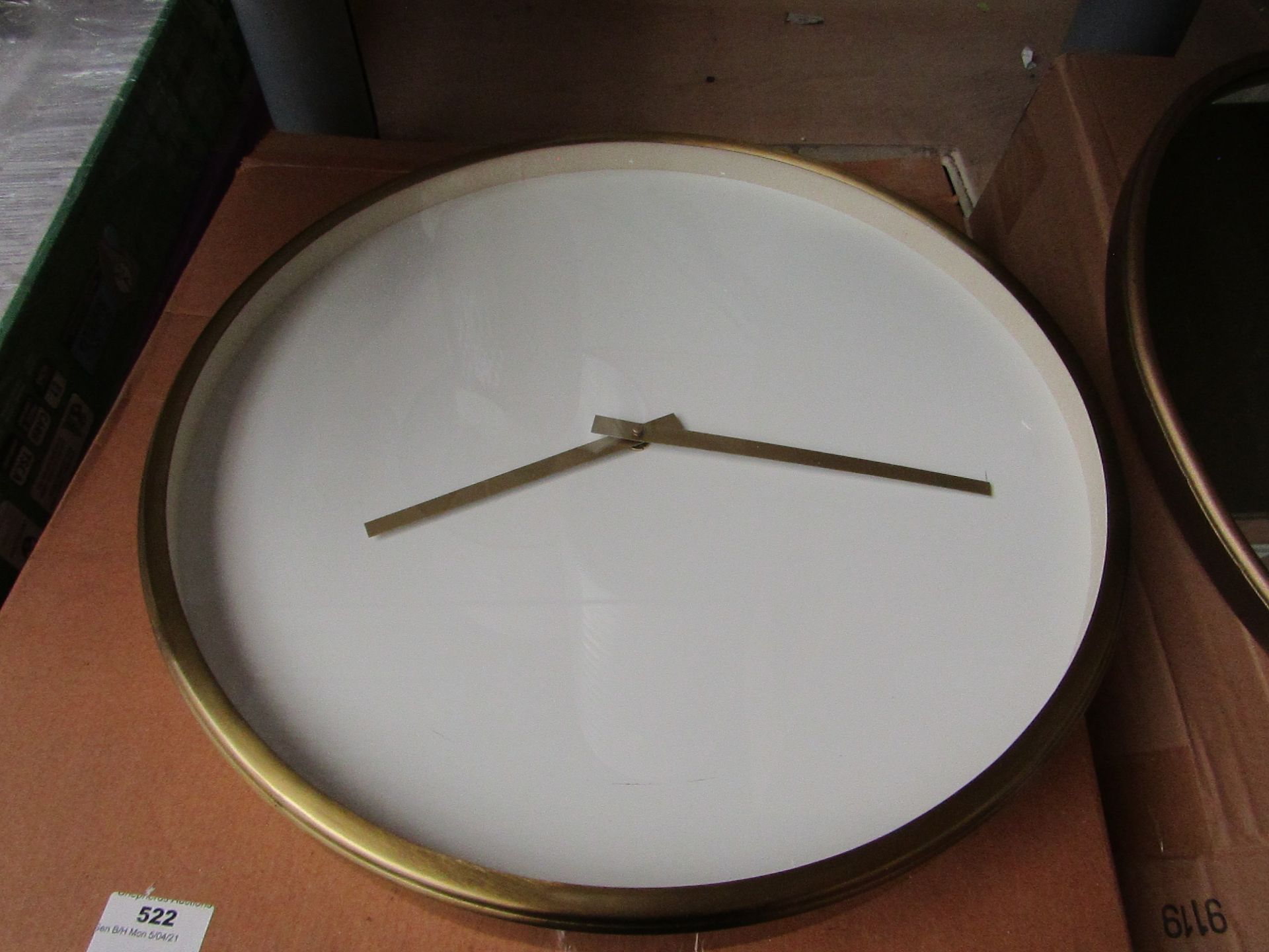 | 1X | LIGHT & LIVING SEPONI ROUND WALL CLOCK - WHITE & BRASS | HAS MINOR SCRATCH MARKS ON THE