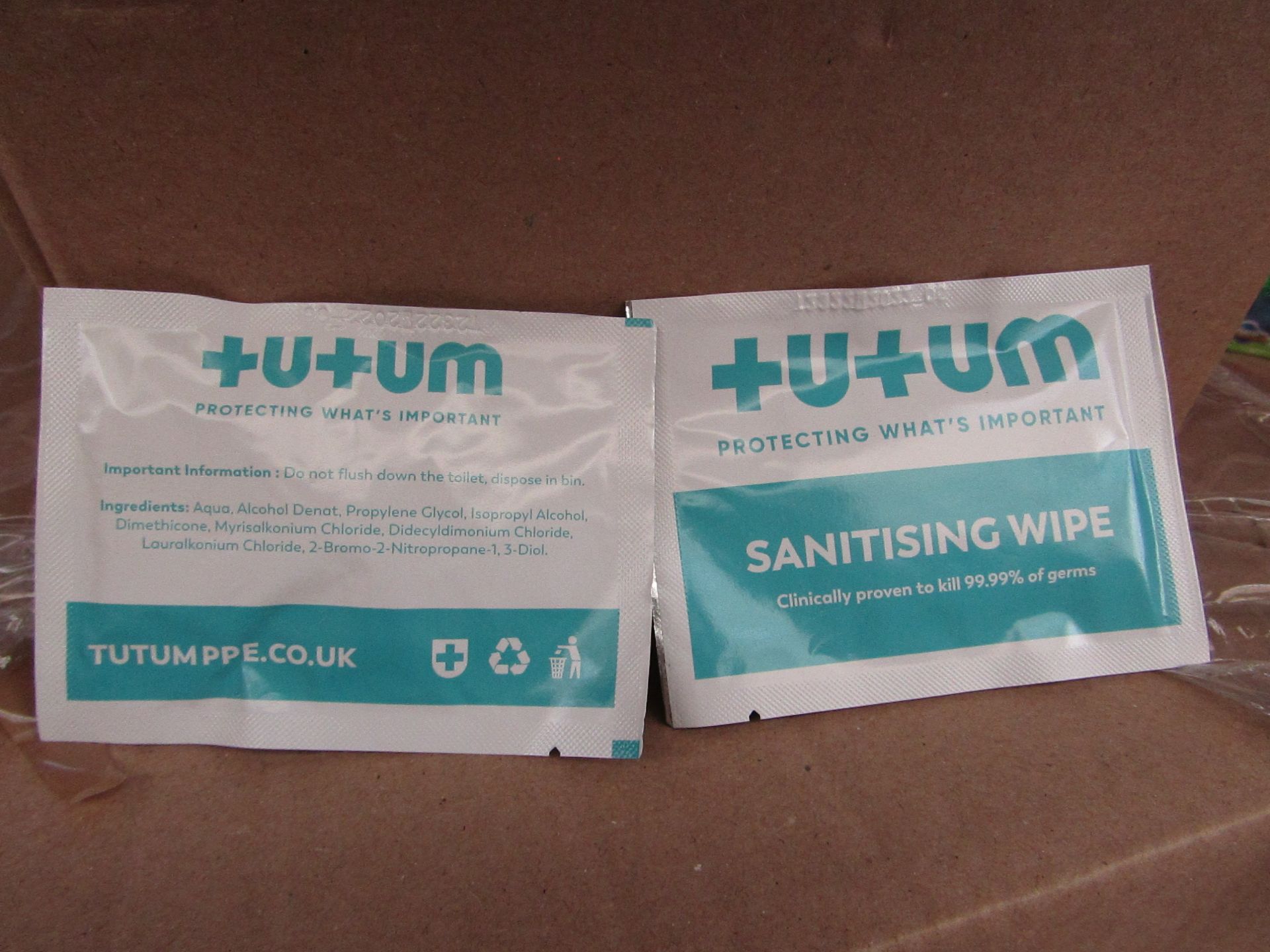 500 x Sachets Tutumpee +U+UM Single Use - Sanitising Wipes - New & Boxed.