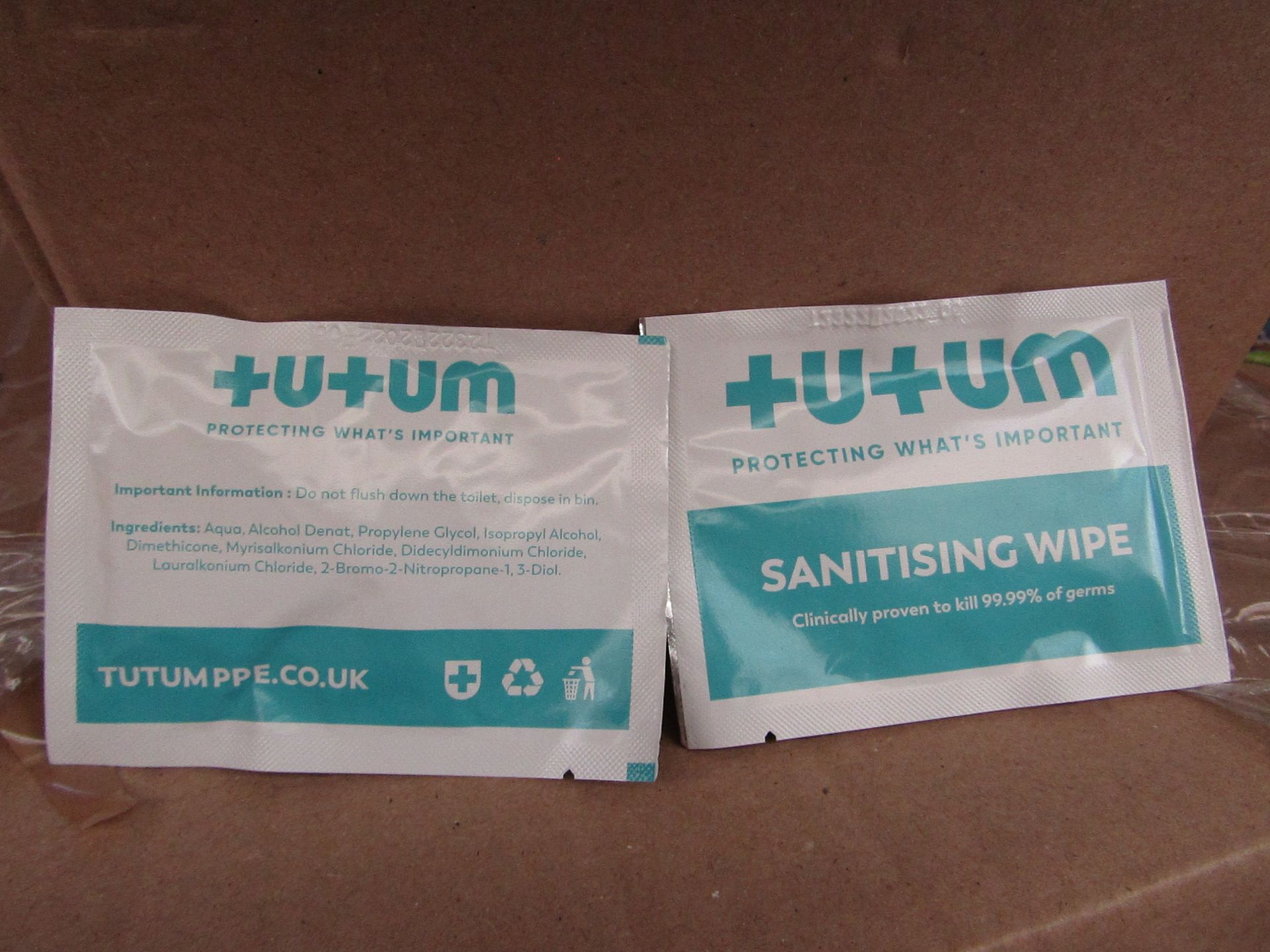 500 x Sachets Tutumpee +U+UM Single Use - Sanitising Wipes - New & Boxed.