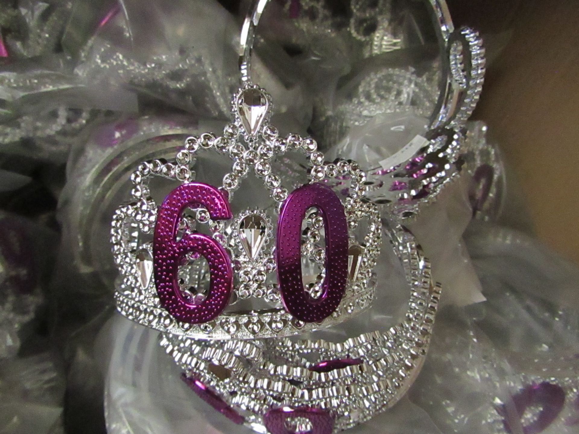 Pack of 6x '60' Silver Tiara - New & Packaged.