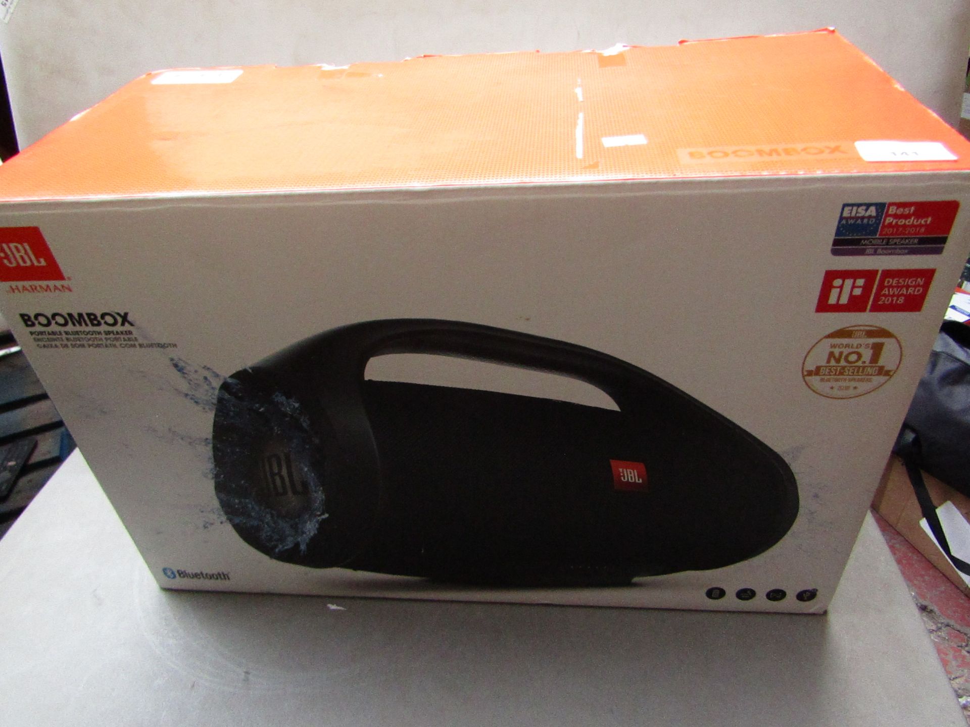 JBL Boombox portable Bluetooth speaker, unchecked and boxed. RRP £249