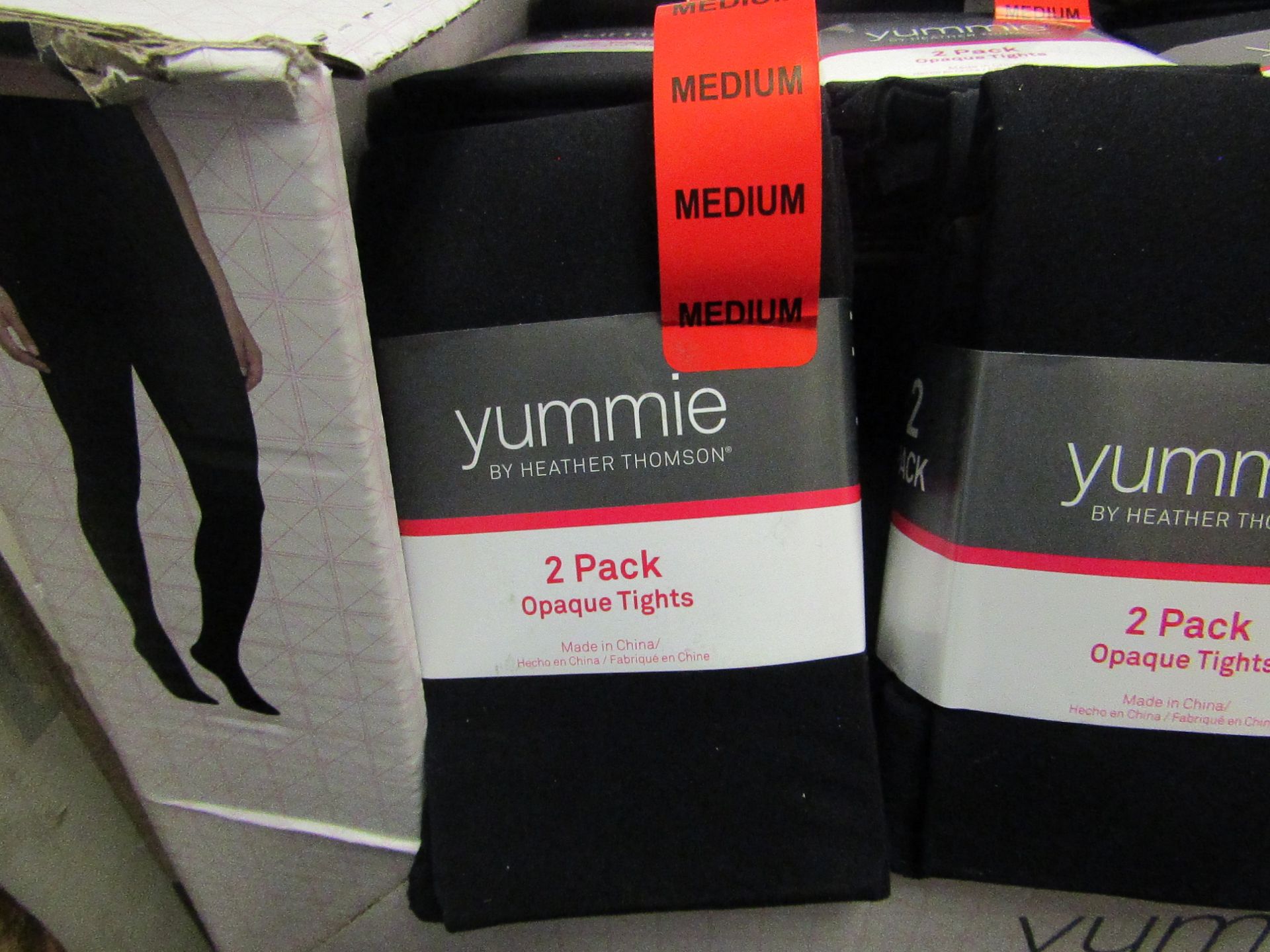 1 x pack of 2 Yummie By Heather Thomson Black Opaque Tights size M new & packaged