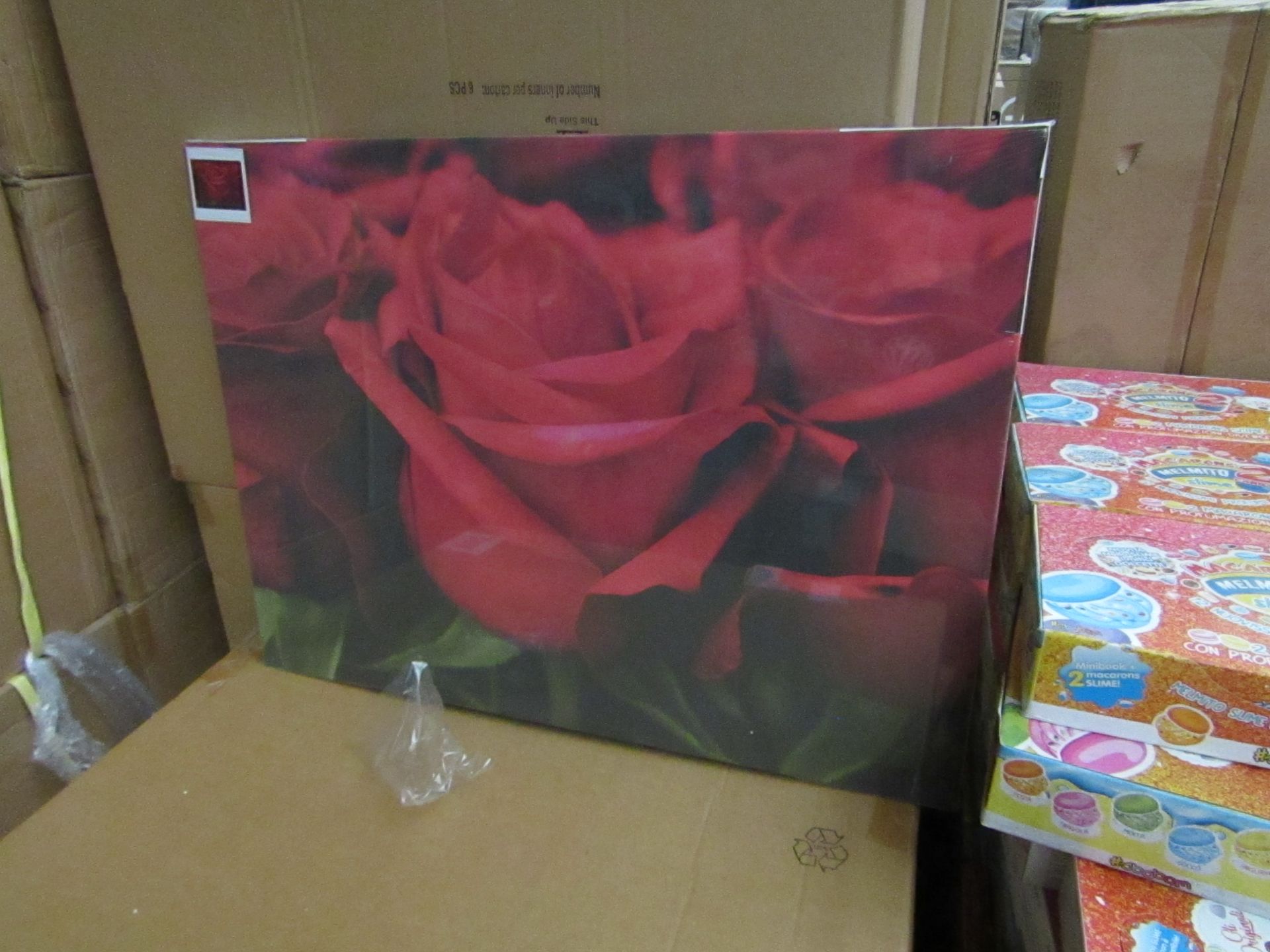 2x Valentine Roses Print Canvas's - 80 x 60cm - New & Boxed.
