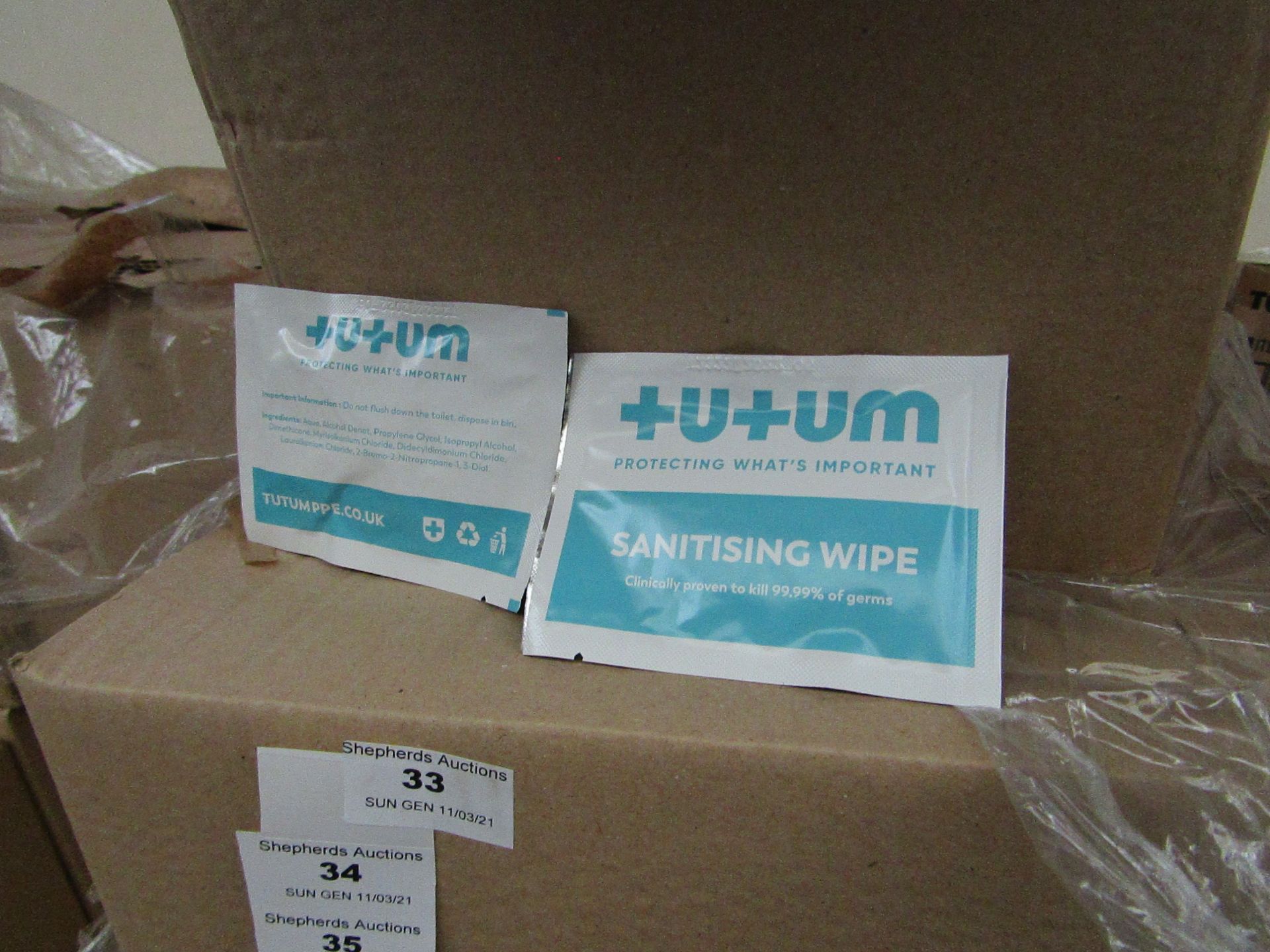 500x Sachets Tutumpee +U+UM Single Use - Sanitising Wipes - New & Boxed.