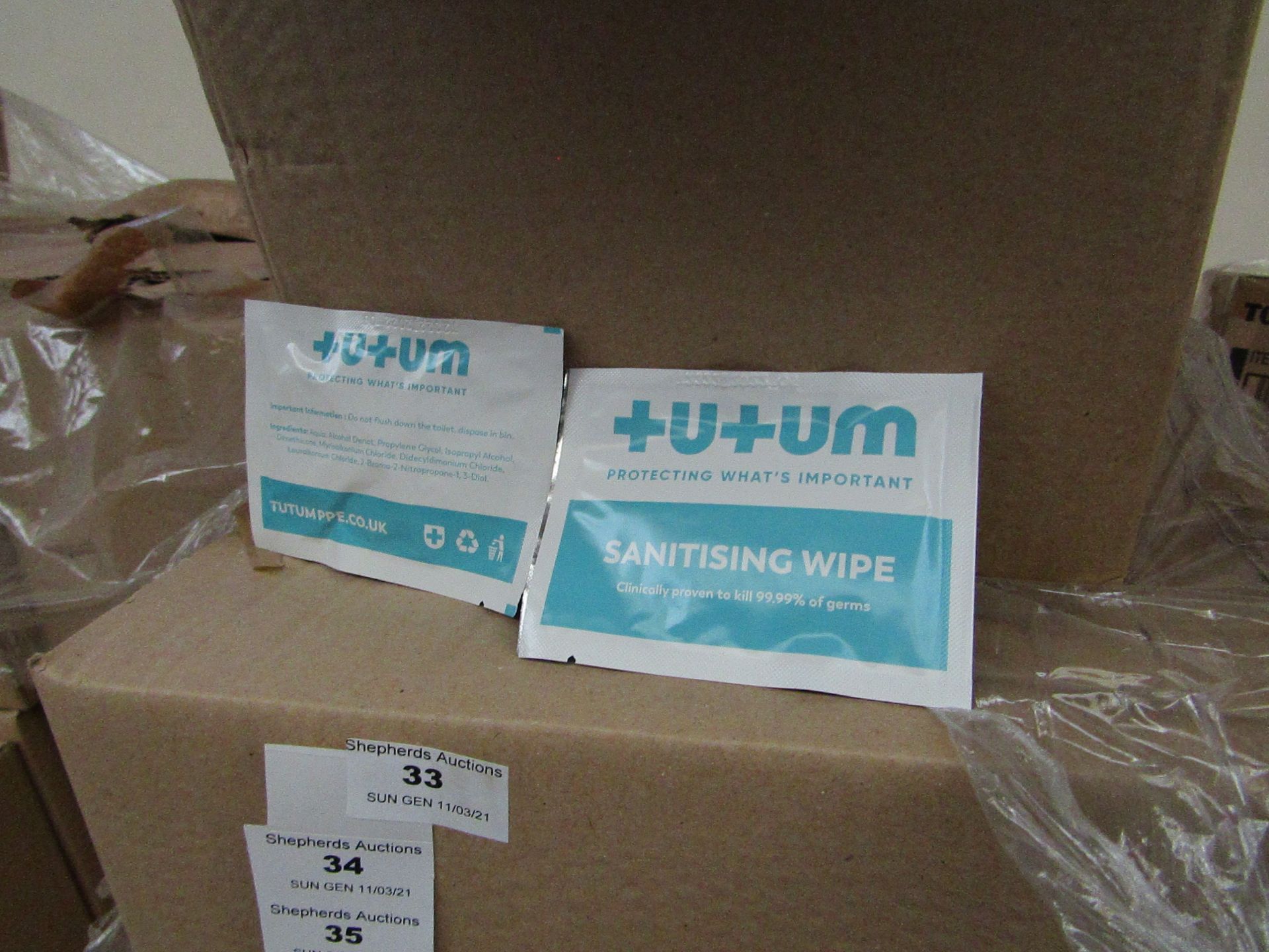 500x Sachets Tutumpee +U+UM Single Use - Sanitising Wipes - New & Boxed.