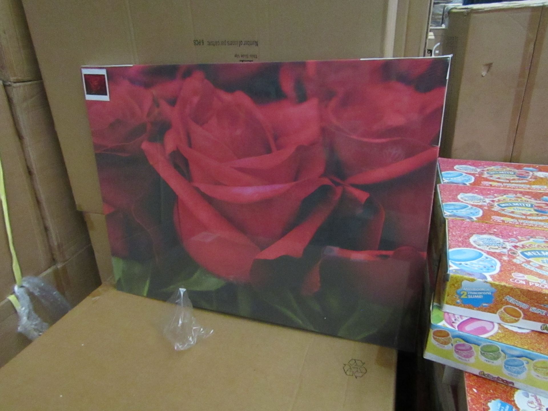 6x Valentine Roses Print Canvas's - 80 x 60cm - New & Boxed.