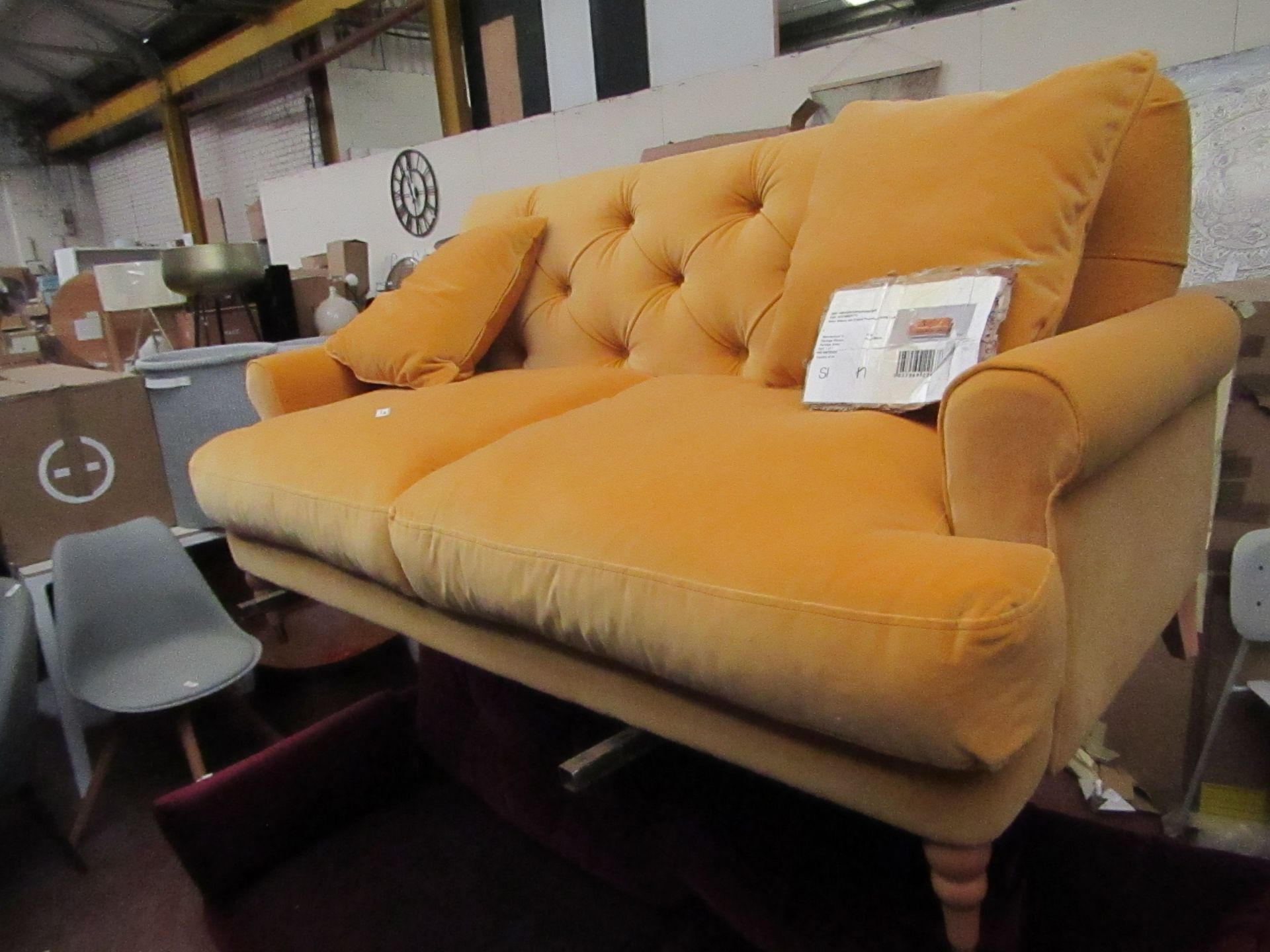 | 1x | SWOON.COM SIDBURY 2 SEATER ORIGINAL PLUSH VELVET HONEY MUSTARD | NO VISIBLE DAMAGE, LOOKS