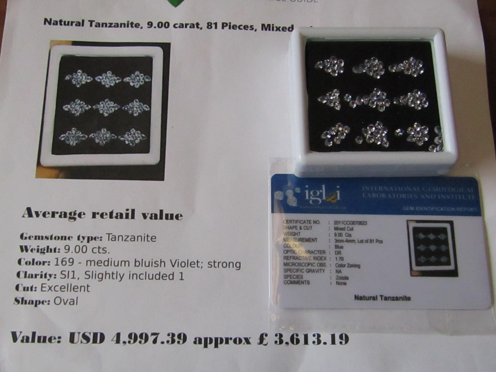 IGL&I certified - Natural Tanzanite - 9.00 carats - 81 pieces - Average retail value £ 3,613.19