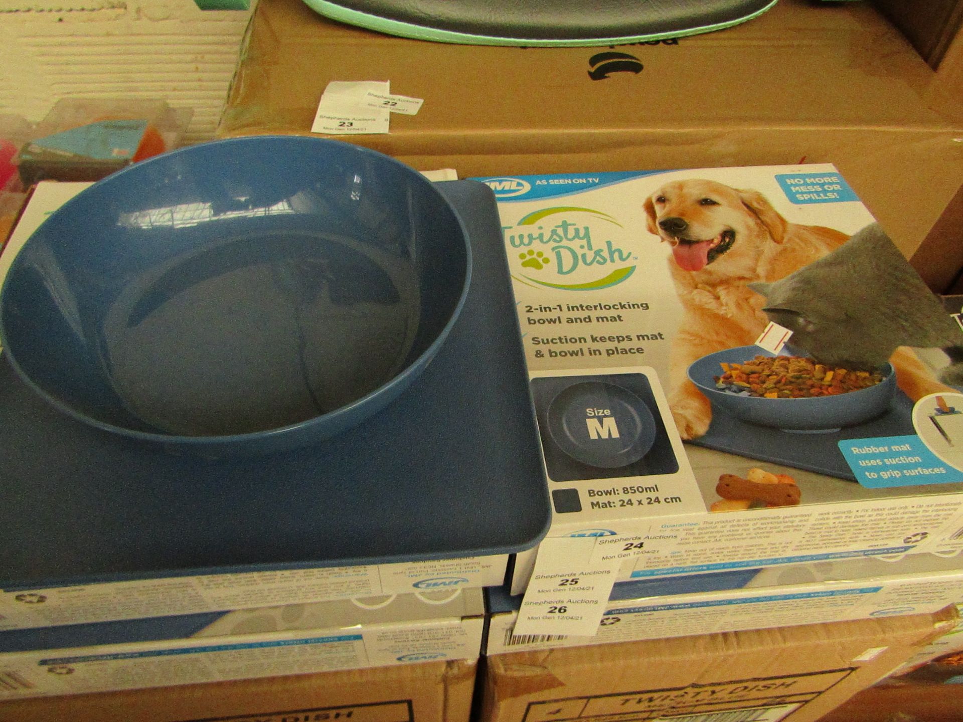 4x JML Twisty Dish - (2-in-1 Interlocking Bowl & Mat) - Size Medium (Blue Bowl) - New & Boxed.