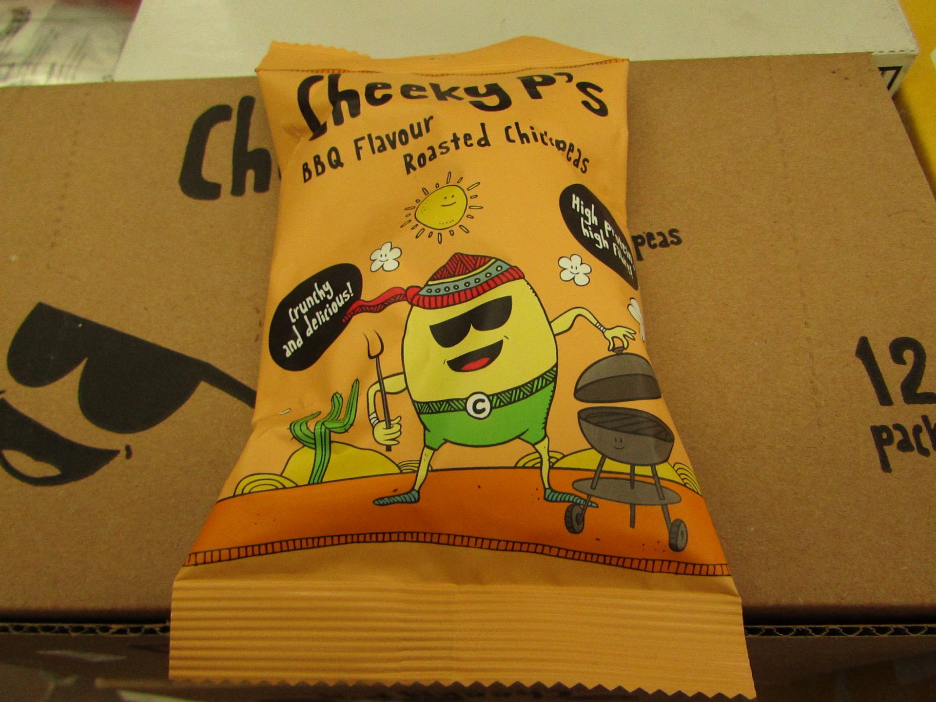 12x 50g Cheeky P`s - BBQ Flavour Roasted Chickpeas - Best before 15/08/2021 - New & Boxed.