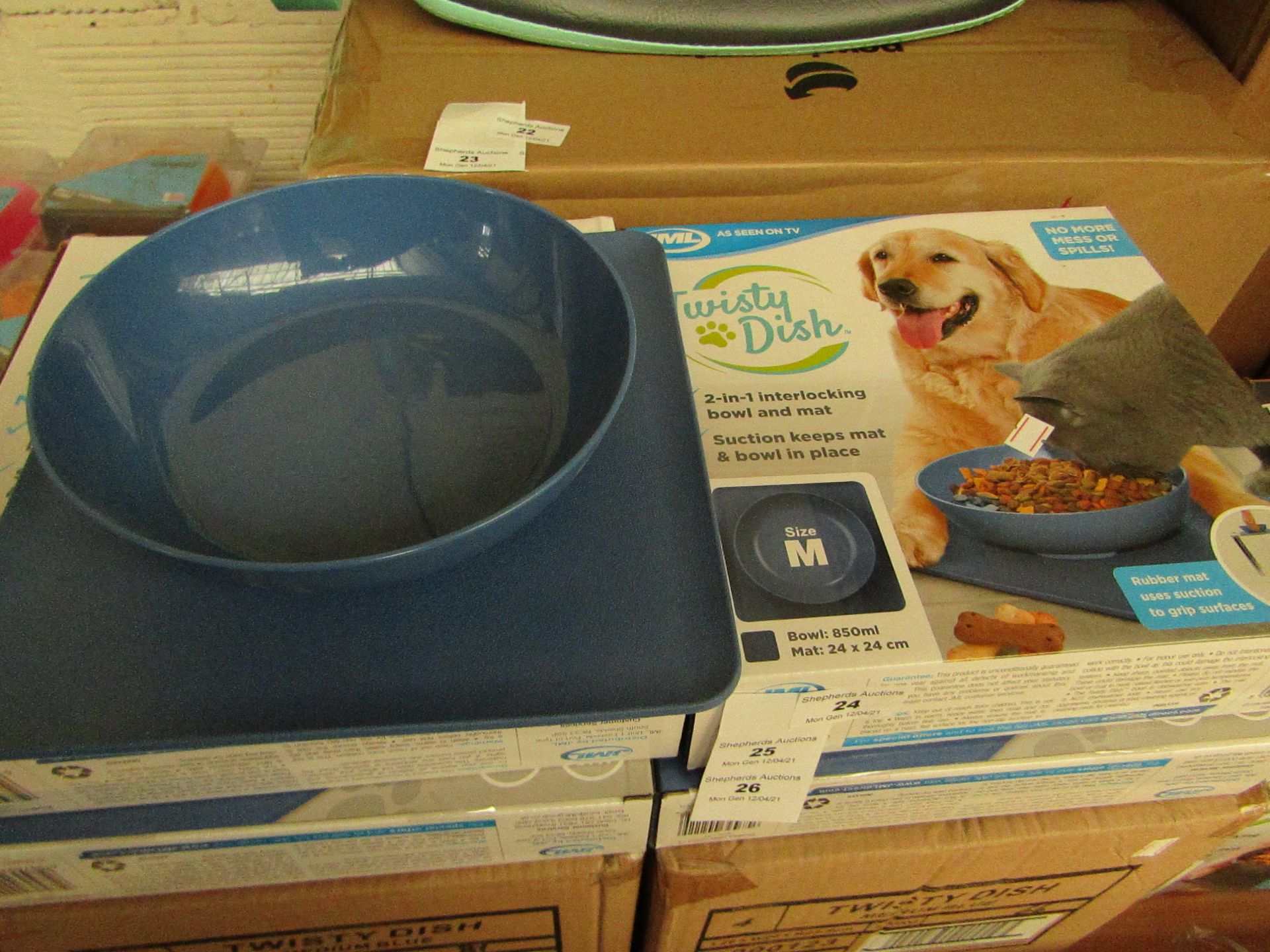 4x JML Twisty Dish - (2-in-1 Interlocking Bowl & Mat) - Size Medium (Blue Bowl) - New & Boxed.