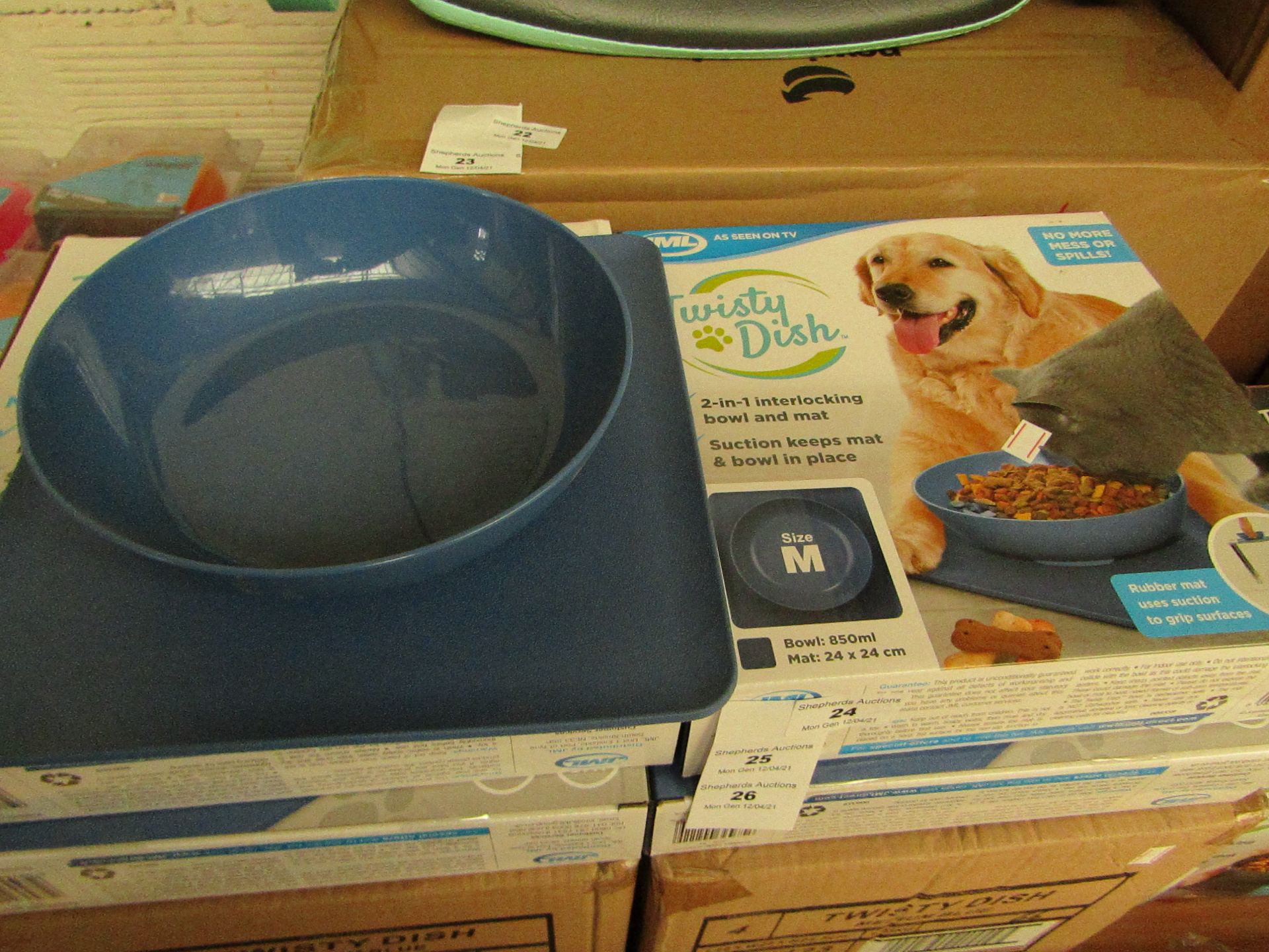 4x JML Twisty Dish - (2-in-1 Interlocking Bowl & Mat) - Size Medium (Blue Bowl) - New & Boxed.