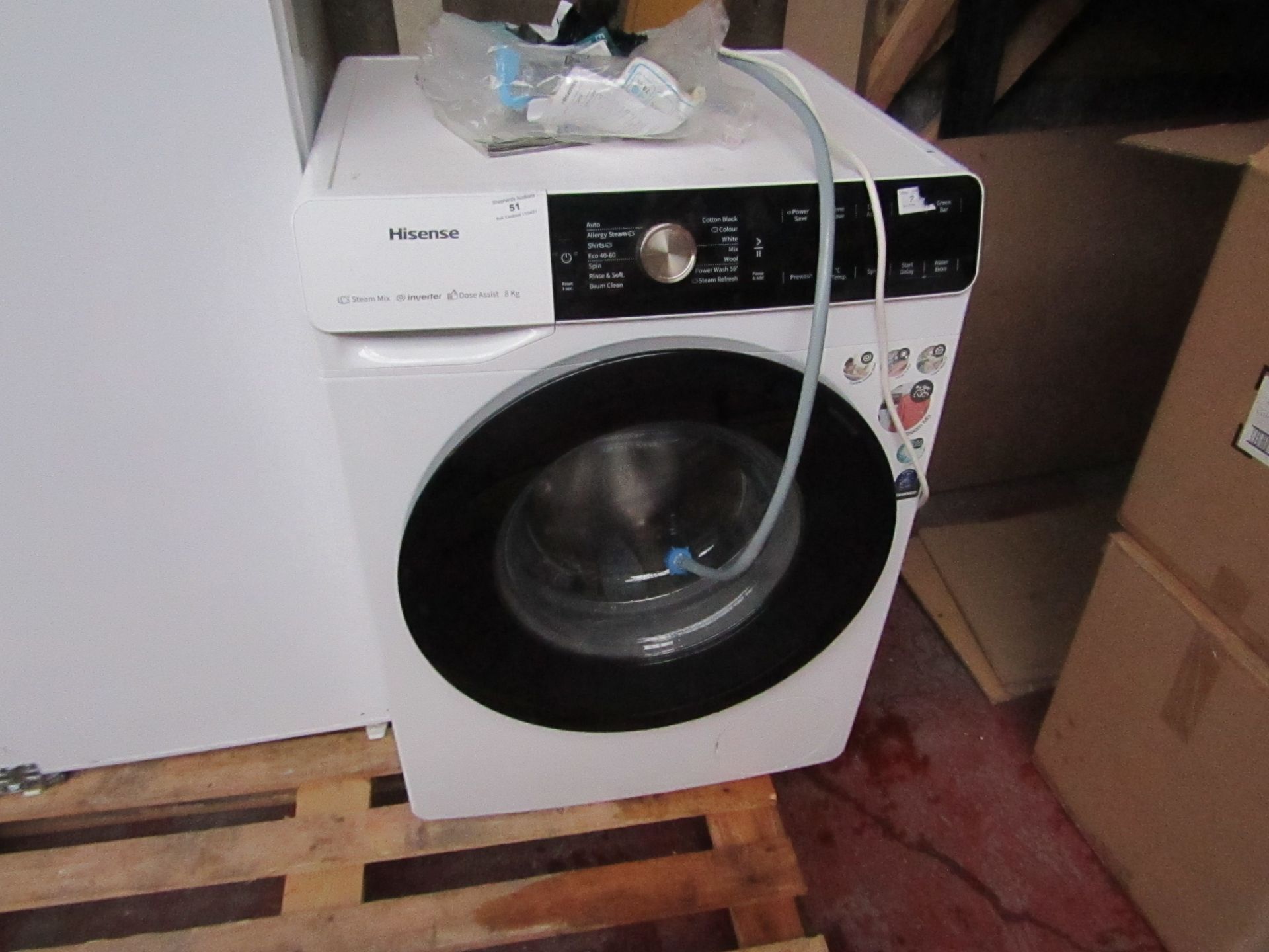 Hisense Dose Assist 9Kg washing machine, powers on but leaks water.