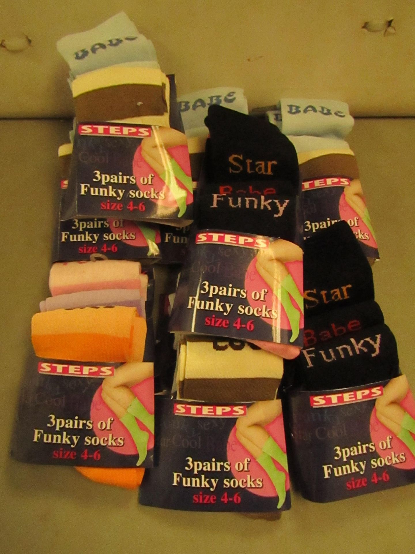 24 X Pairs of Ladies Funky Socks Size 4-6 New In Packaging see image for designs