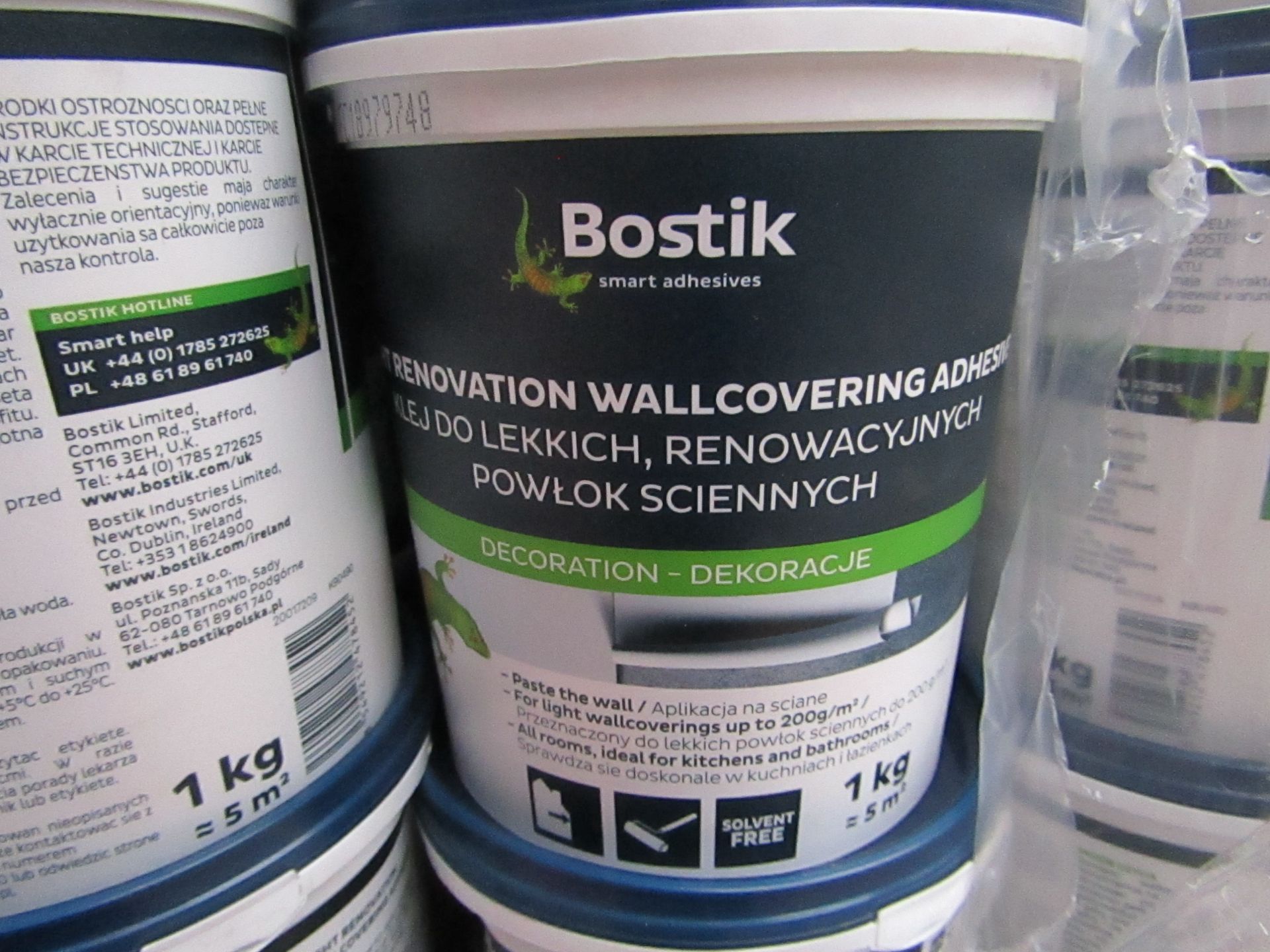 4x Bostik - Light Renovation Wallcovering Adhesive (Solvent Free) (1KG Tub = 5MSquared) - New &