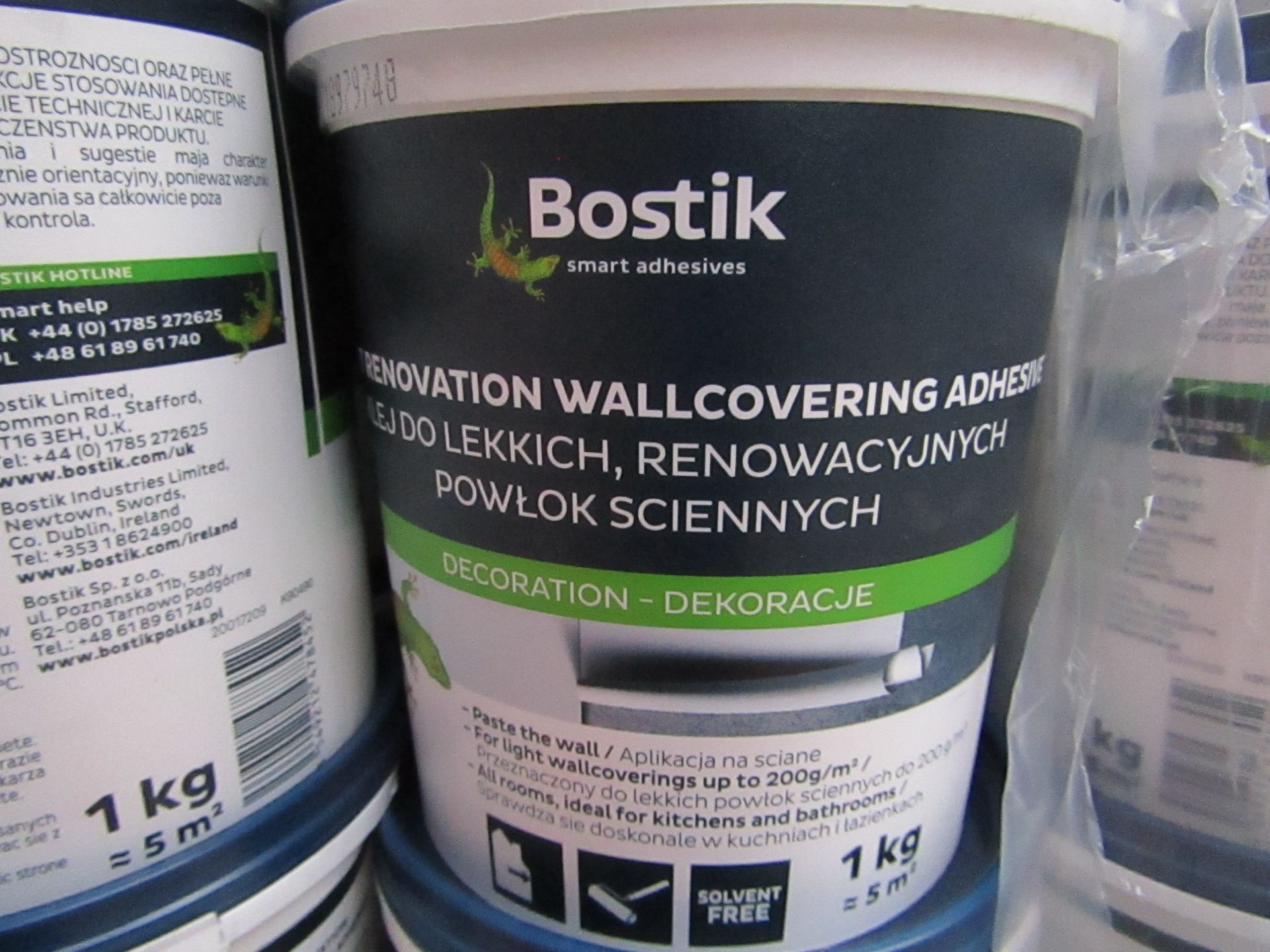 4x Bostik - Light Renovation Wallcovering Adhesive (Solvent Free) (1KG Tub = 5MSquared) - New &