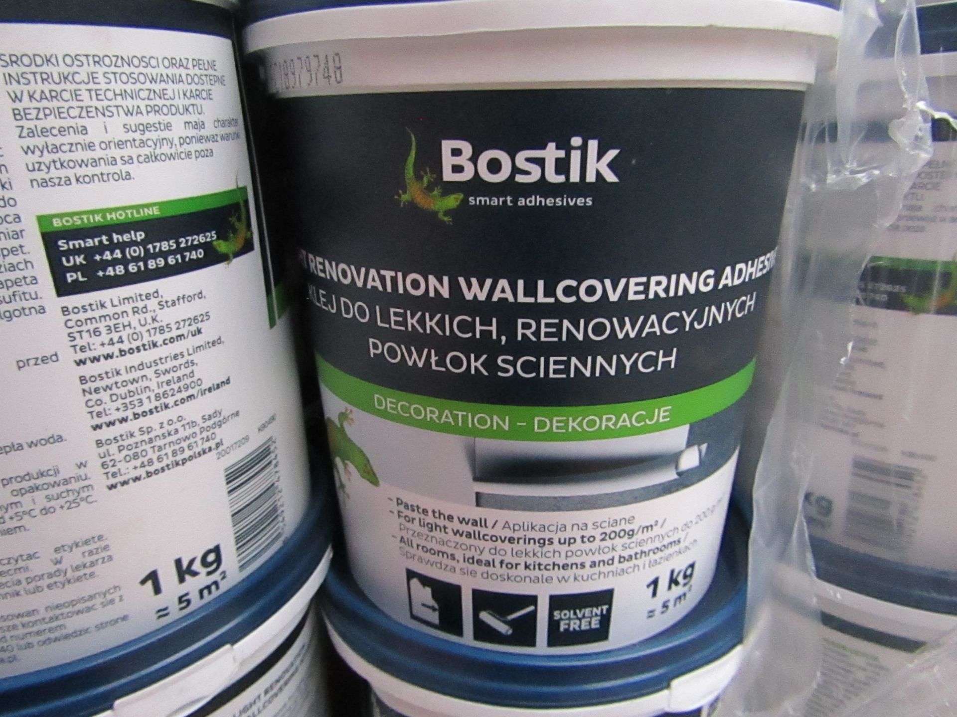 4x Bostik - Light Renovation Wallcovering Adhesive (Solvent Free) (1KG Tub = 5MSquared) - New &