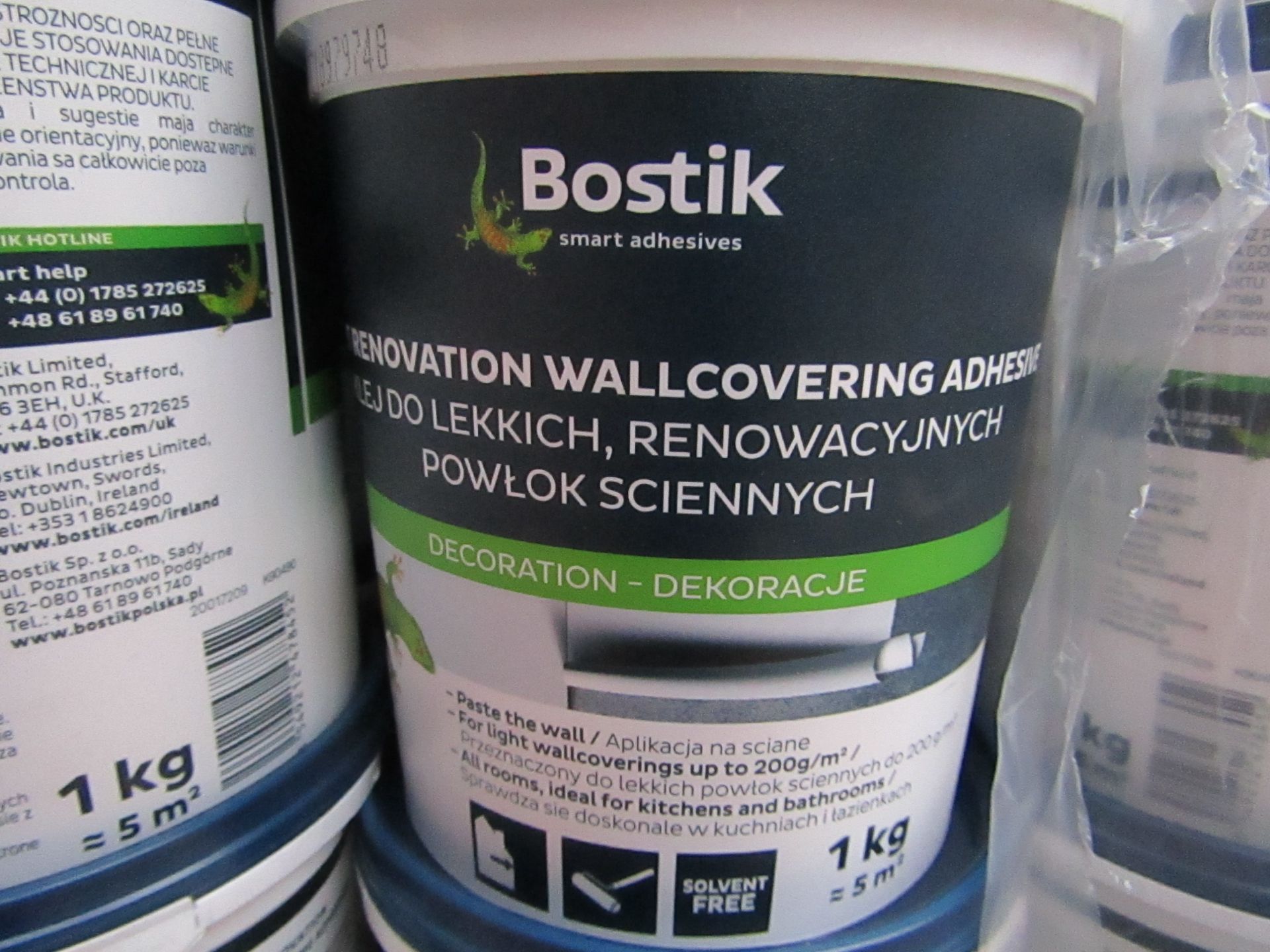 4x Bostik - Light Renovation Wallcovering Adhesive (Solvent Free) (1KG Tub = 5MSquared) - New &