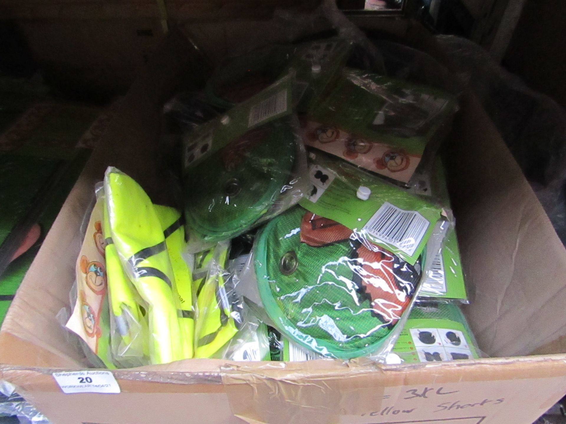 Box of approx 20 Mixed items which includes sun shades & Hi Viz vests - Assorted Sizes.