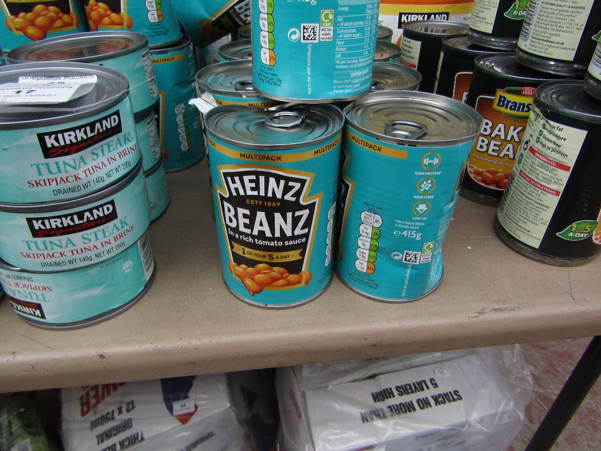 12x 415g tins of Heinz Baked beans, BB 05-2022.