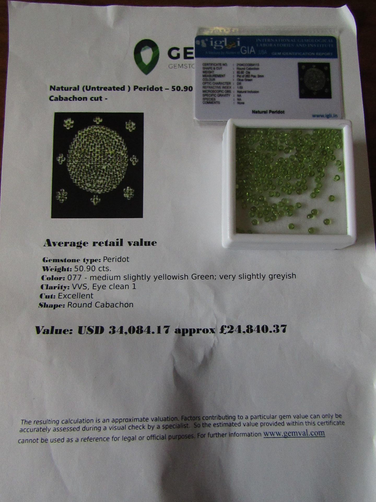 IGL&I  Certified - Natural Peridot - Huge 50.90 carats - 260 pieces - Average retail value £24,840. - Image 2 of 2