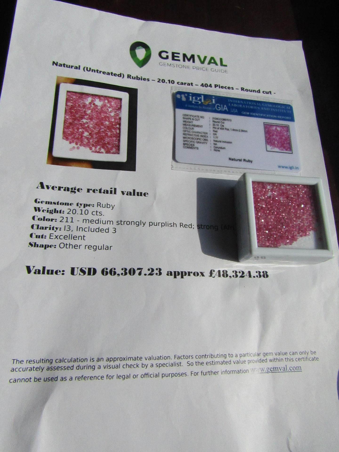 IGL&I Certified - Natural Rubies - 20.10 carats - 404 Pieces - Average retail value £48,324.38 - Image 2 of 2