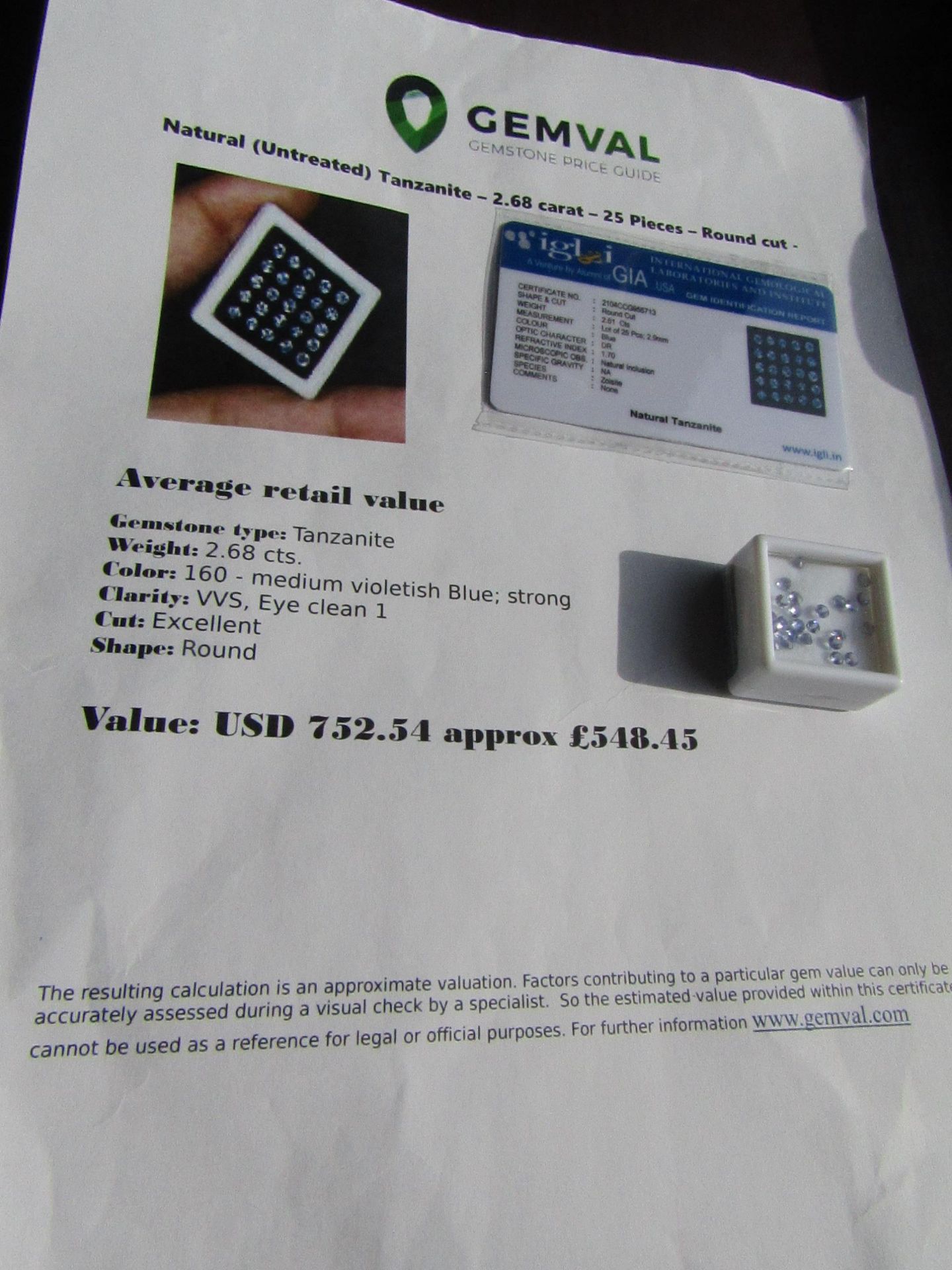 IGL&I Certified - Natural Tanzanite - VVS/VS Clarity - 2.61 Carats - 25 Pieces - Average retail - Image 2 of 2