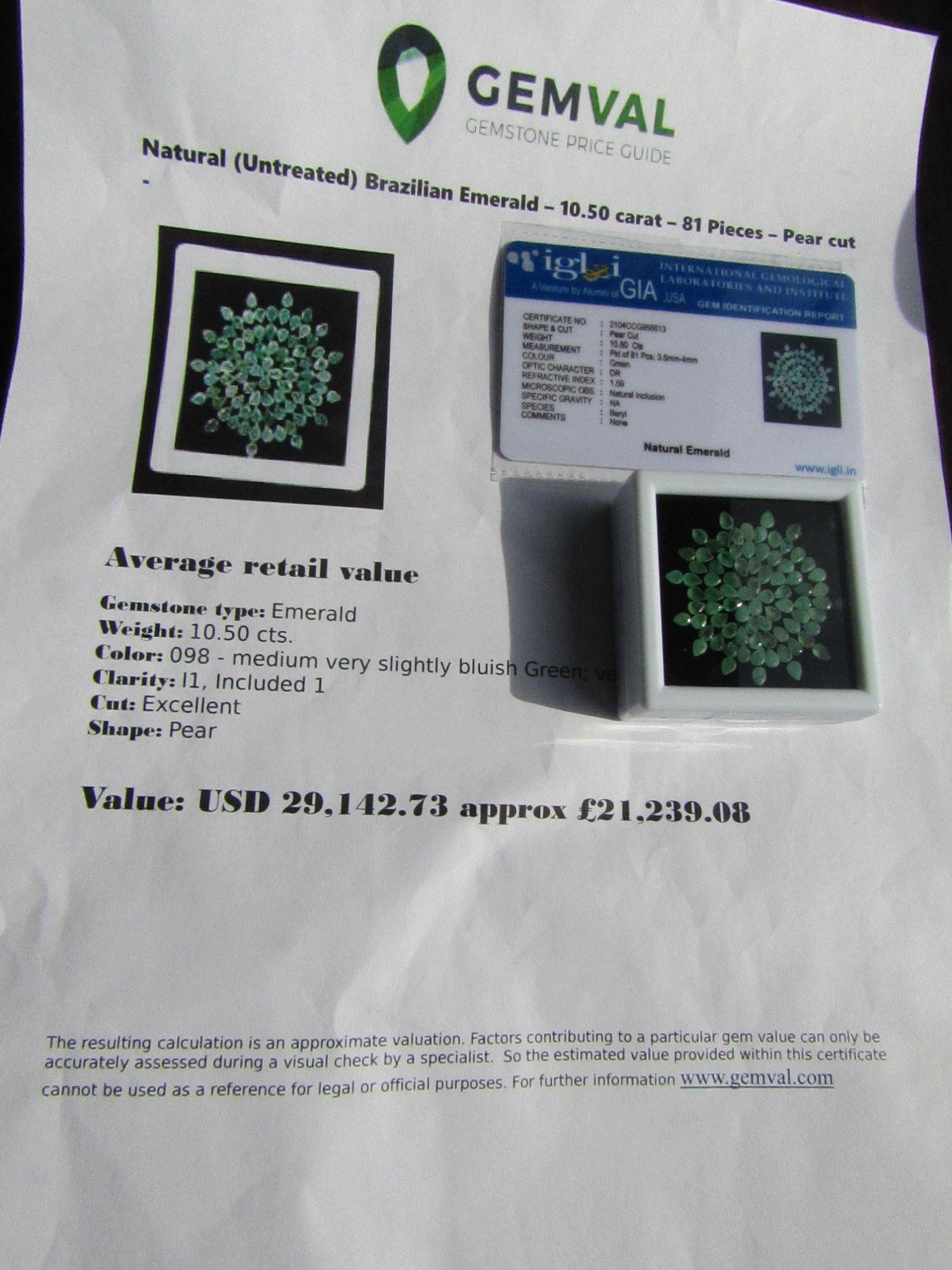 IGL&I Certified - Natural Brazilian Emeralds - 10.50 Carats - 81 Pieces - Average retail value £21, - Image 2 of 2